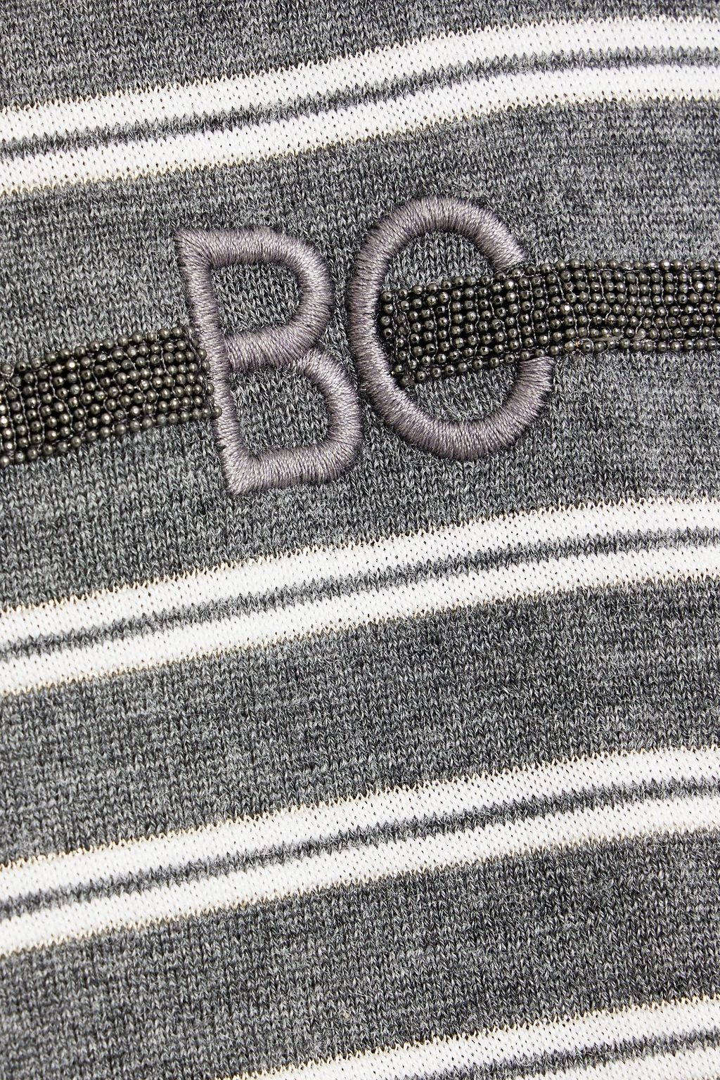 BRUNELLO CUCINELLI Bead-embellished striped wool and cashmere-blend top