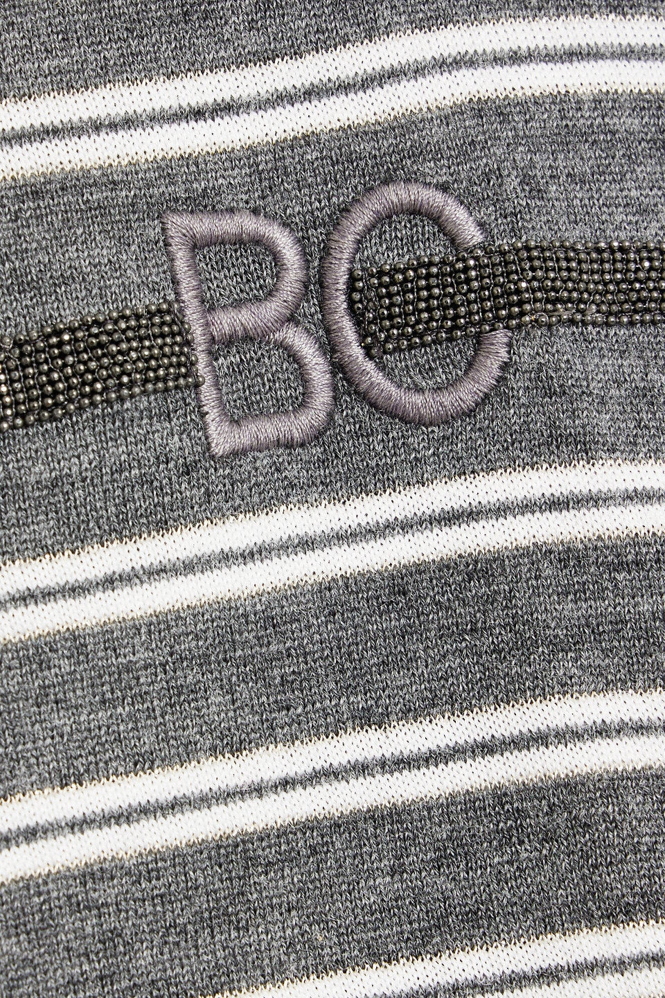 Brunello Cucinelli Bead-embellished Striped Wool And Cashmere-blend Top In Gray
