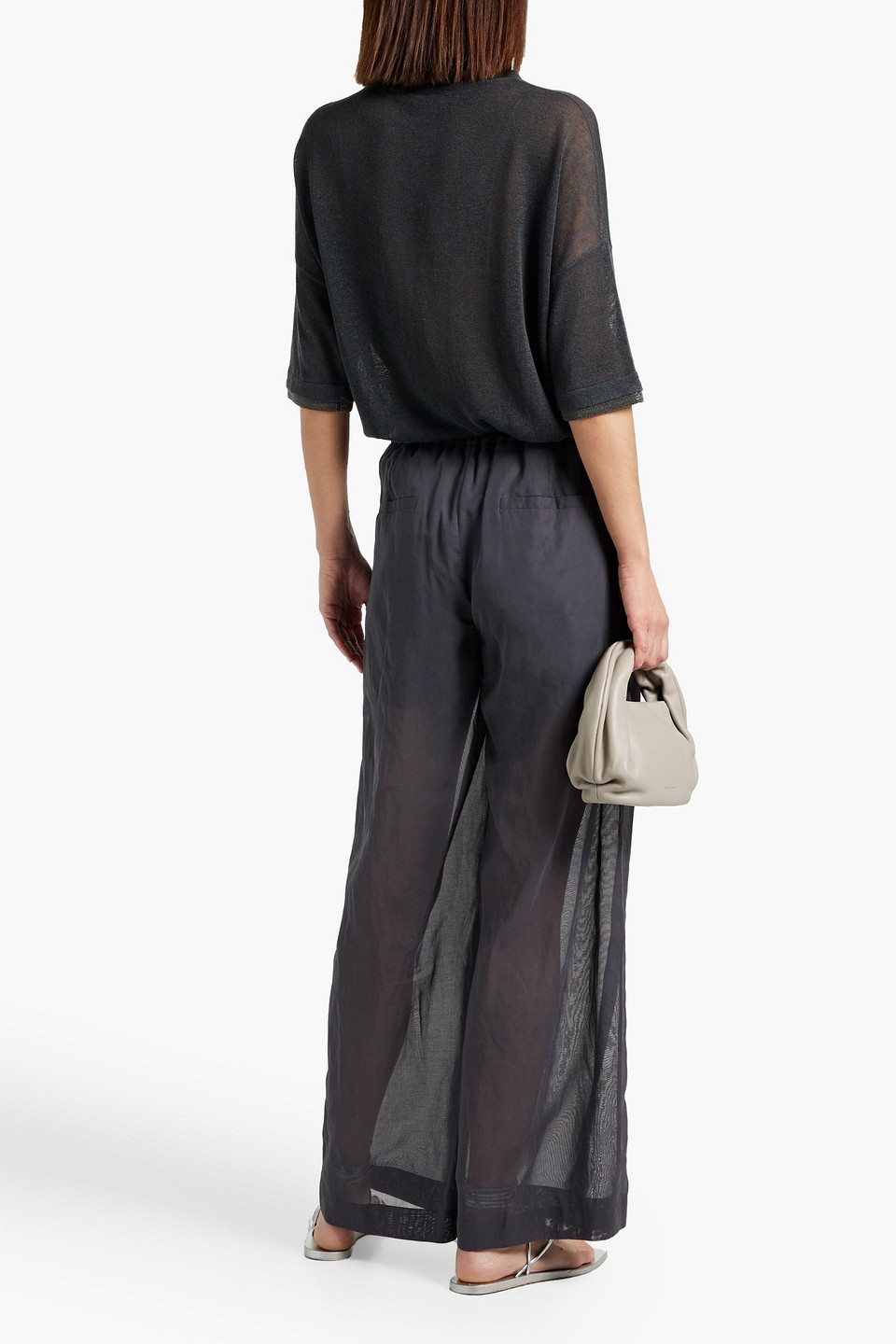Brunello Cucinelli Cotton Wide-leg Pants In Dark Gray