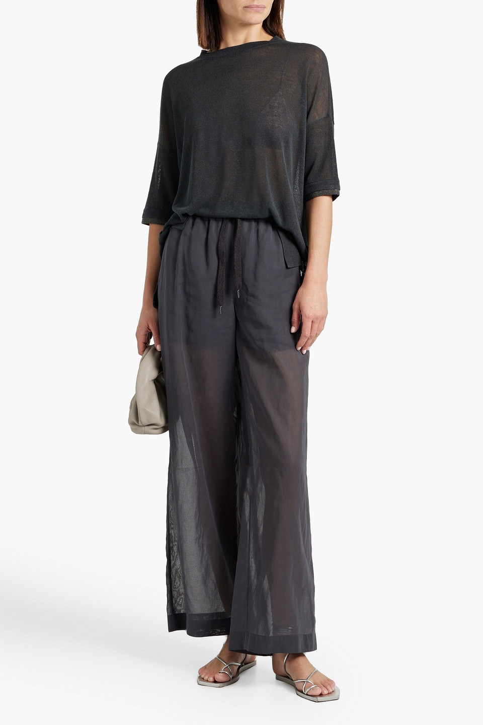 Brunello Cucinelli Cotton Wide-leg Pants In Dark Gray