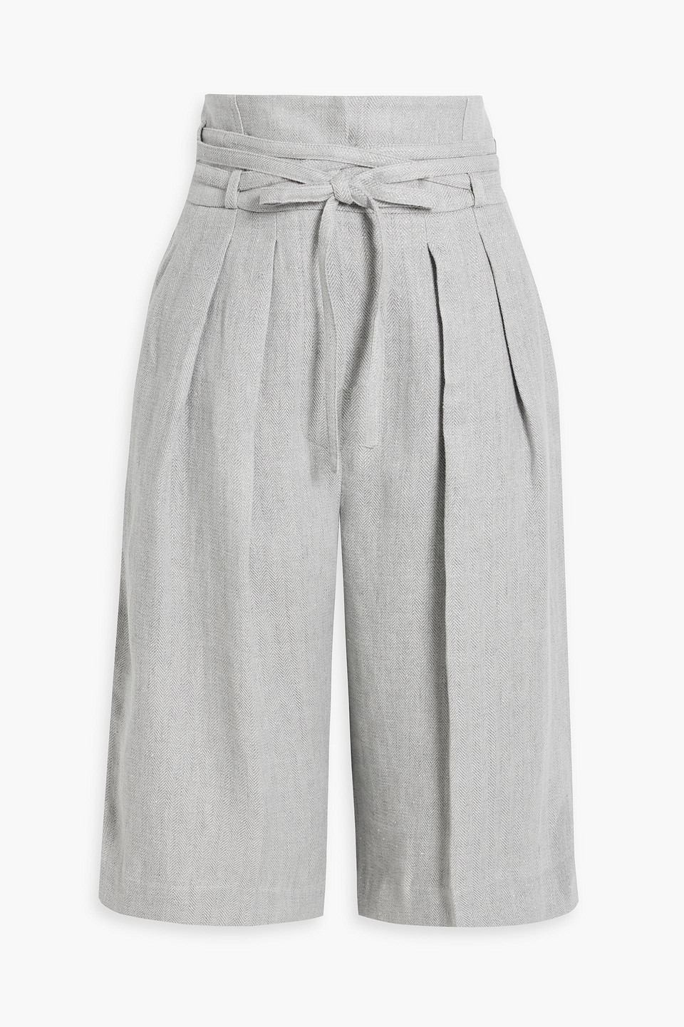 Brunello Cucinelli Metallic Herringbone Linen-blend Shorts In Light Gray