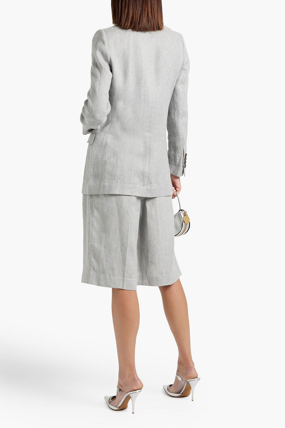BRUNELLO CUCINELLI METALLIC HERRINGBONE LINEN-BLEND BLAZER