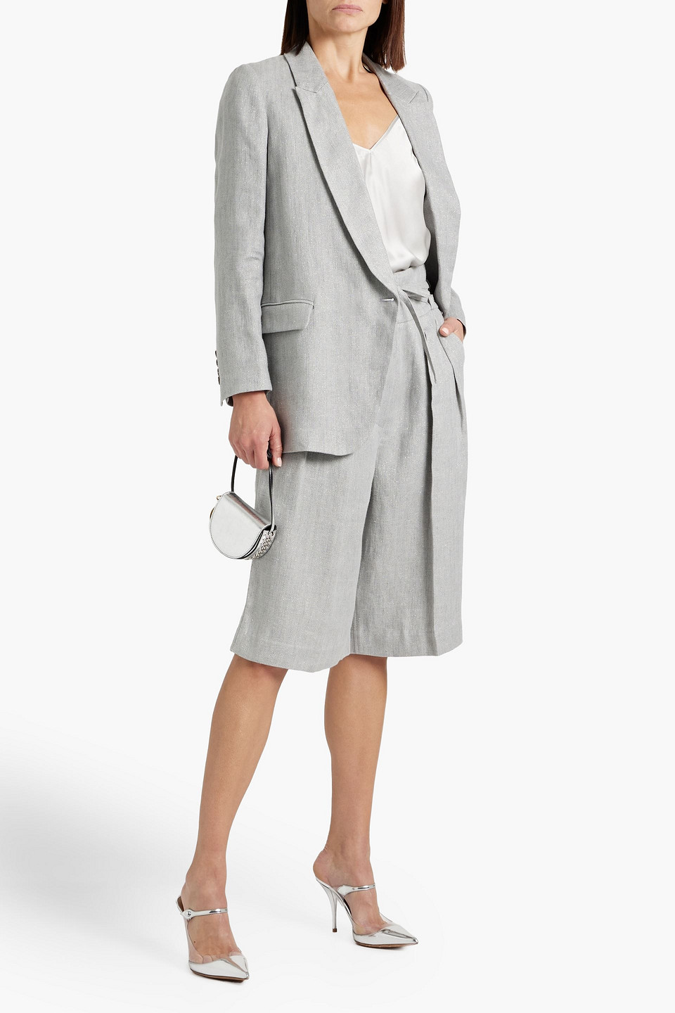 BRUNELLO CUCINELLI METALLIC HERRINGBONE LINEN-BLEND BLAZER