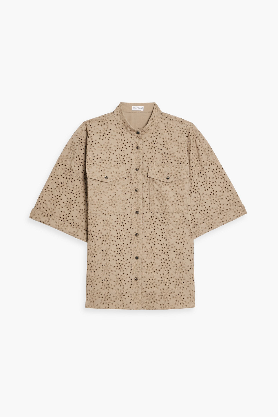 Brunello Cucinelli Broderie Anglaise Cotton Shirt In Neutral
