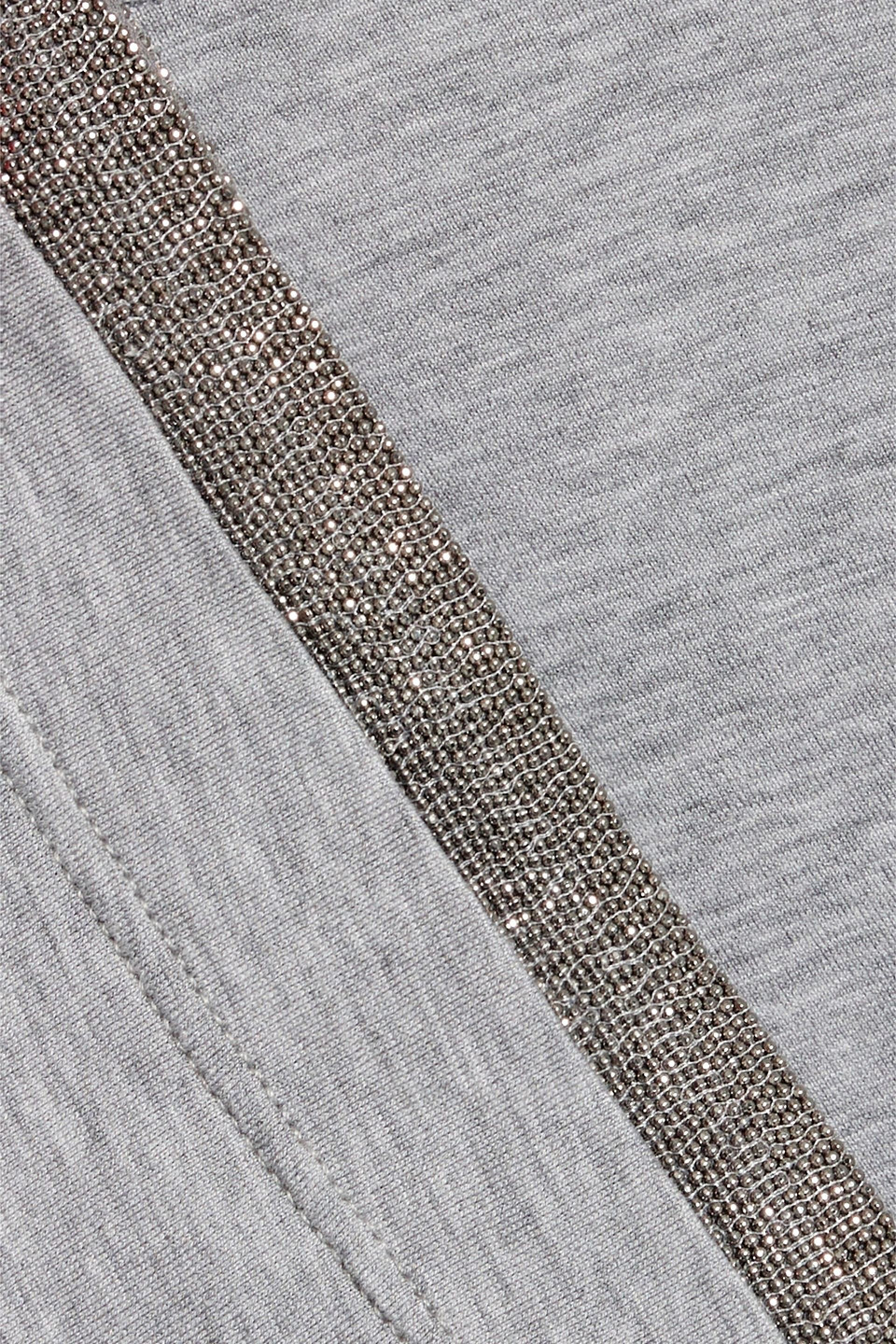 Brunello Cucinelli Bead-embellished Cotton-jersey T-shirt In Gray