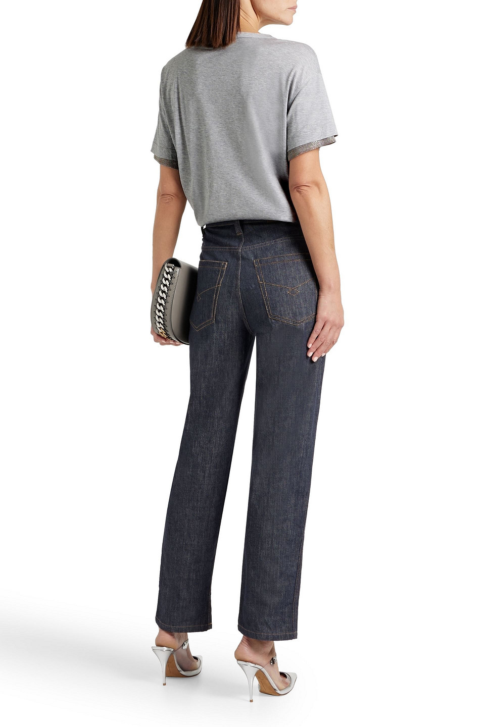 Brunello Cucinelli Bead-embellished Cotton-jersey T-shirt In Gray