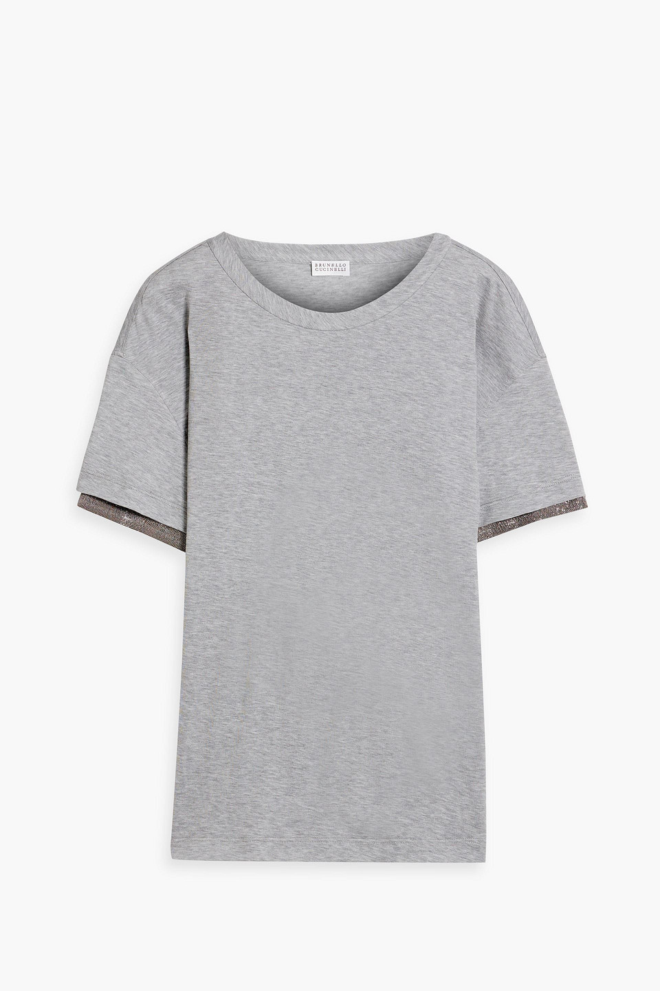 Brunello Cucinelli Bead-embellished Cotton-jersey T-shirt In Gray