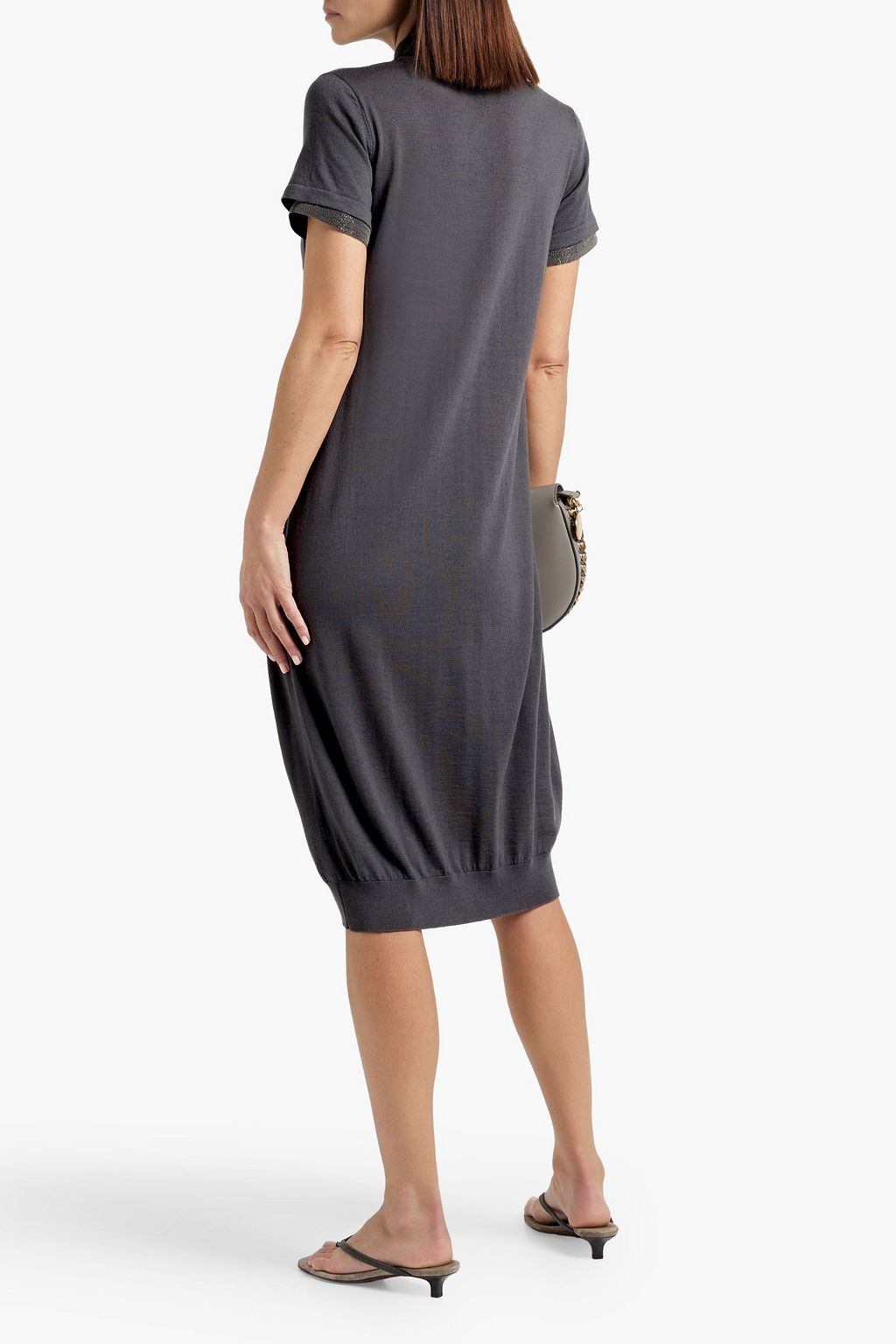 BRUNELLO CUCINELLI Bead-embellished wool and cashmere-blend dress