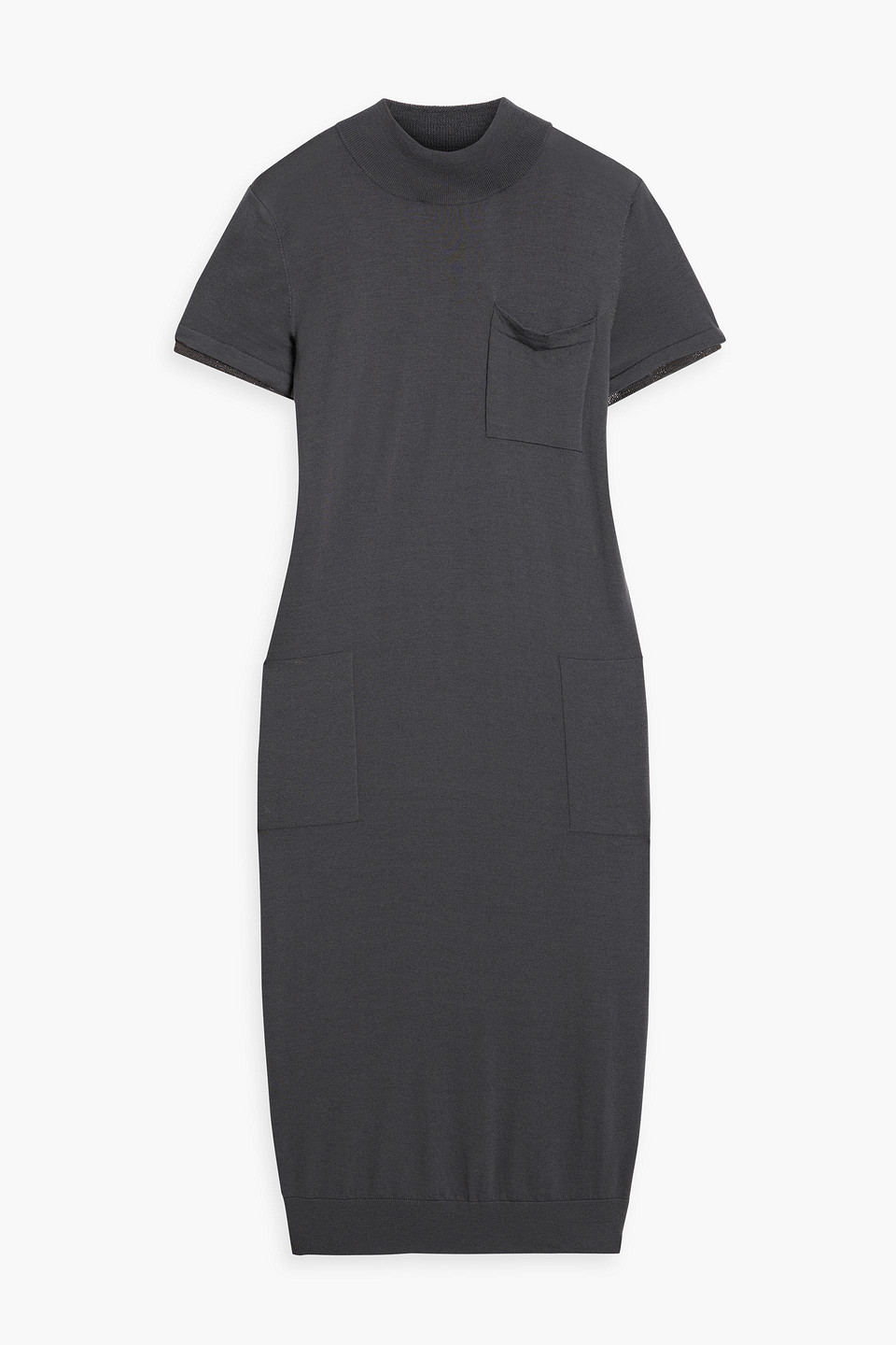 Brunello Cucinelli Bead-embellished Wool And Cashmere-blend Dress In Dark Gray