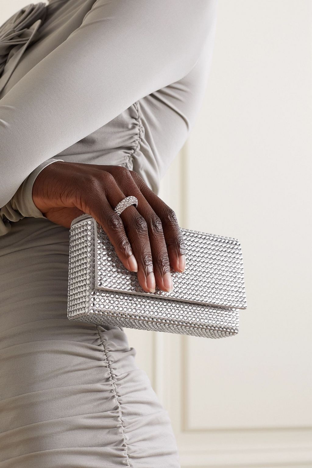 AMINA MUADDI Superamini Paloma crystal-embellished satin clutch