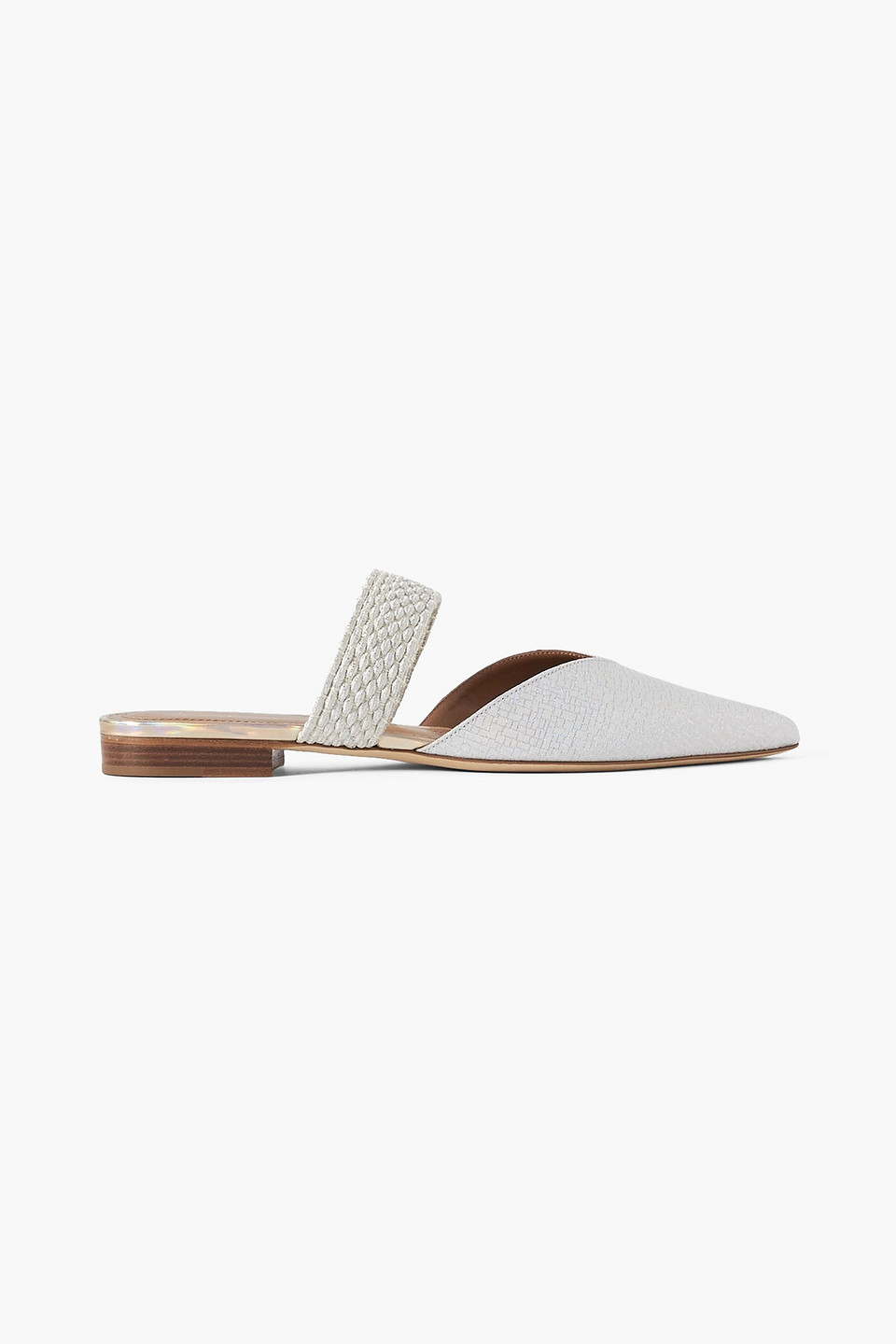 Malone Souliers Maisie Cord-trimmed Metallic Jacquard Point-toe Flats In Silver