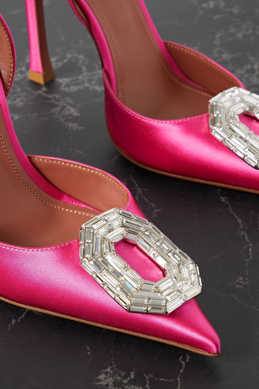 AMINA MUADDI Camelia crystal-embellished satin slingback pumps