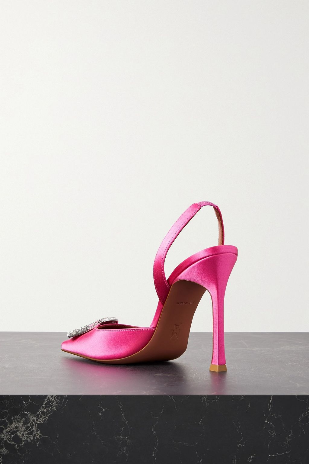 AMINA MUADDI Camelia crystal-embellished satin slingback pumps