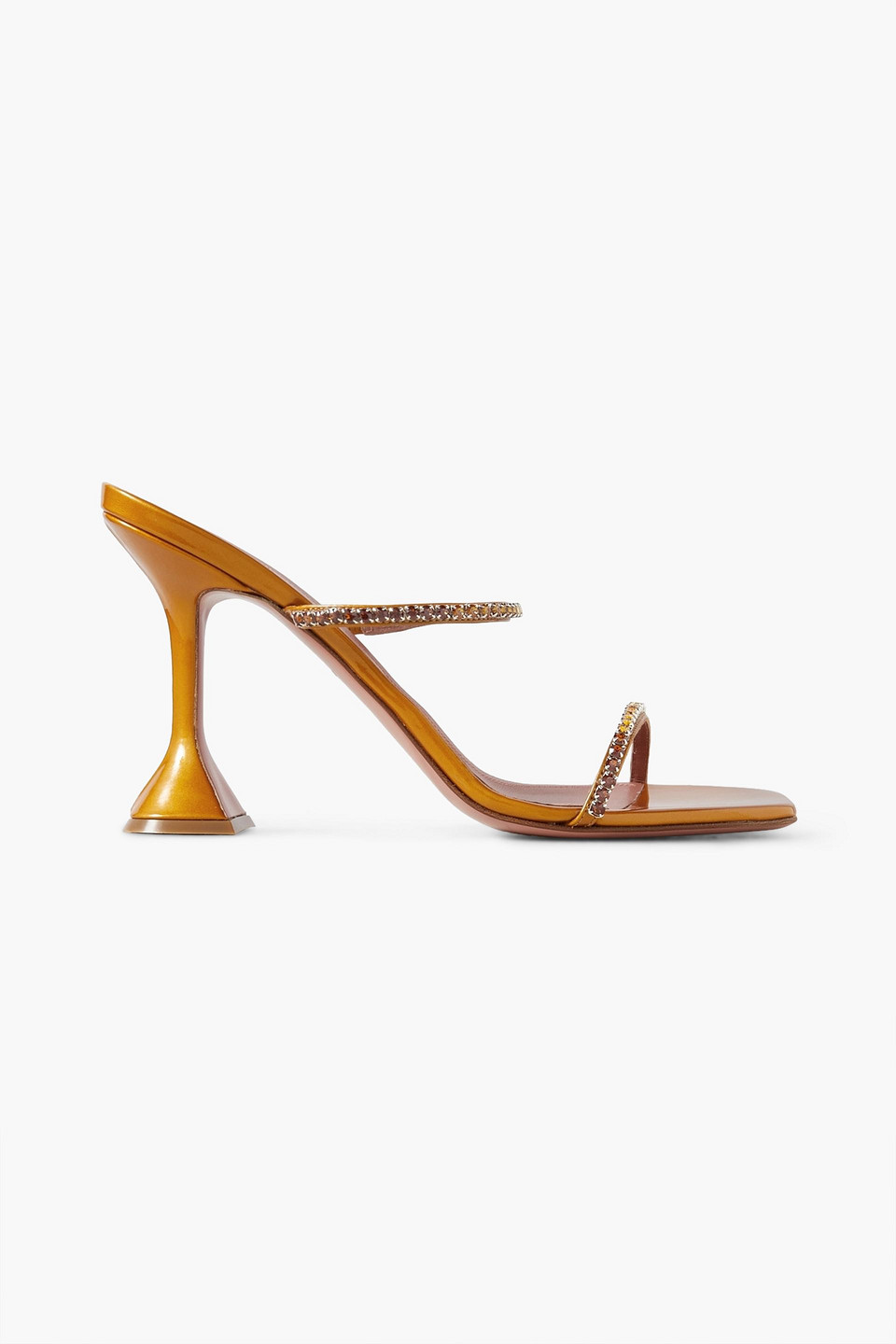 Amina Muaddi Gilda Crystal-embellished Patent-leather Mules In Tan