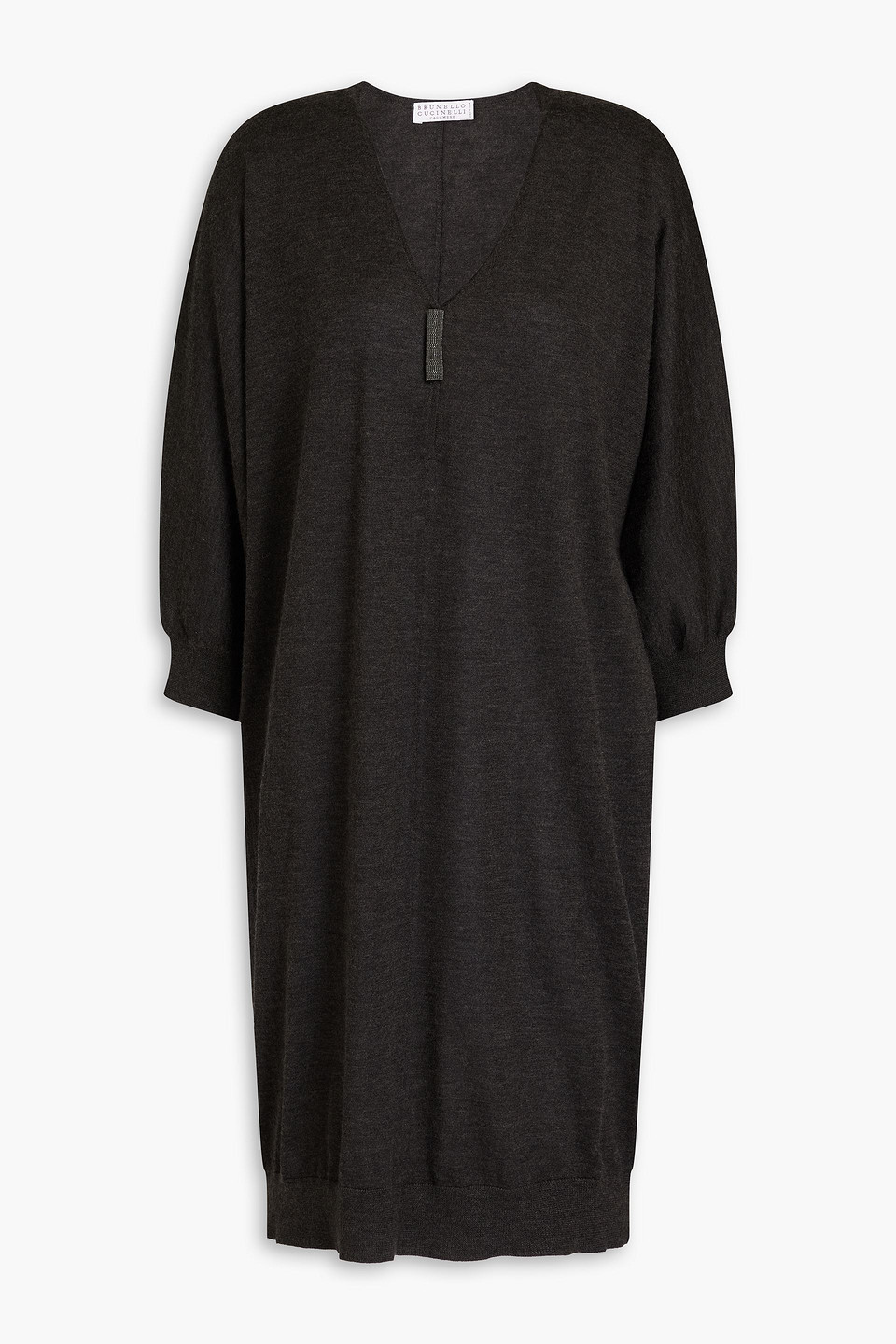 Brunello Cucinelli Bead-embellished Cashmere And Silk-blend Dress In Dark Gray