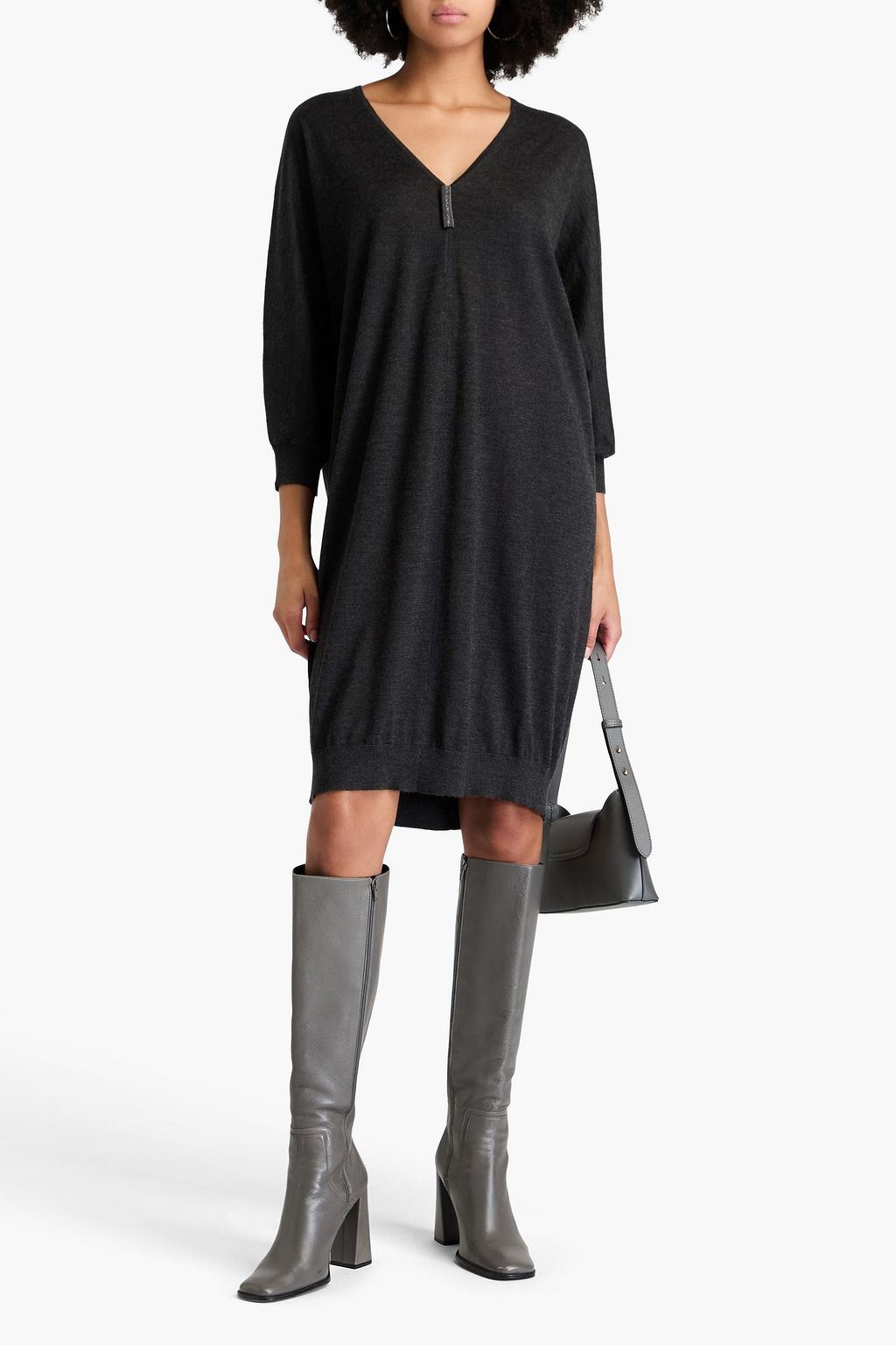 BRUNELLO CUCINELLI Bead-embellished cashmere and silk-blend dress