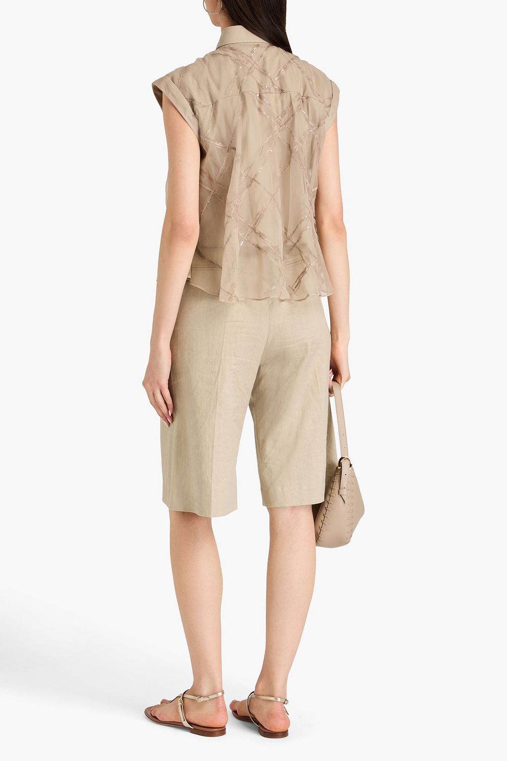 BRUNELLO CUCINELLI Sequin-embellished layered silk-organza and cotton-poplin top