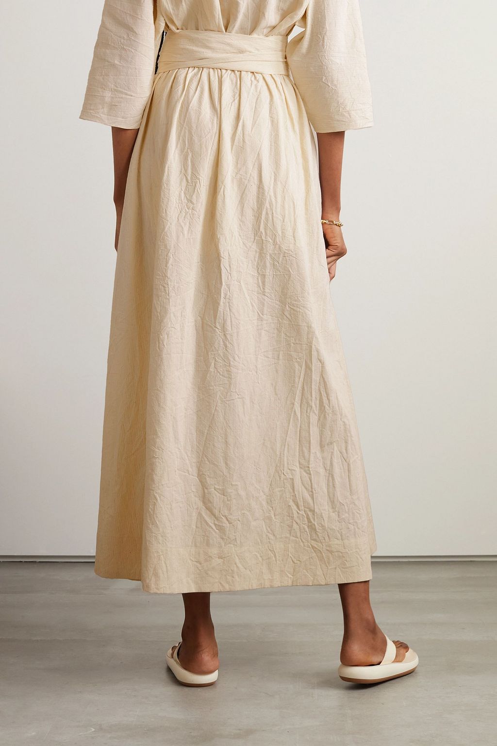 CORTANA Gilda striped tie-detailed cotton-blend midi skirt
