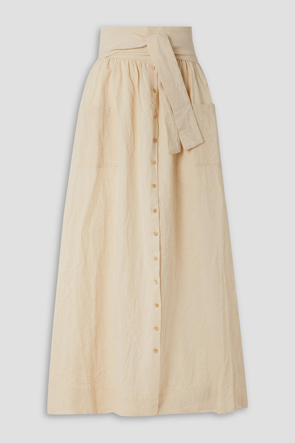 Cortana Gilda Striped Tie-detailed Cotton-blend Midi Skirt In Ecru