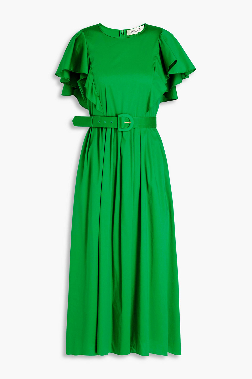 Diane Von Furstenberg Damon Belted Pleated Cotton-blend Poplin Midi Dress In Green