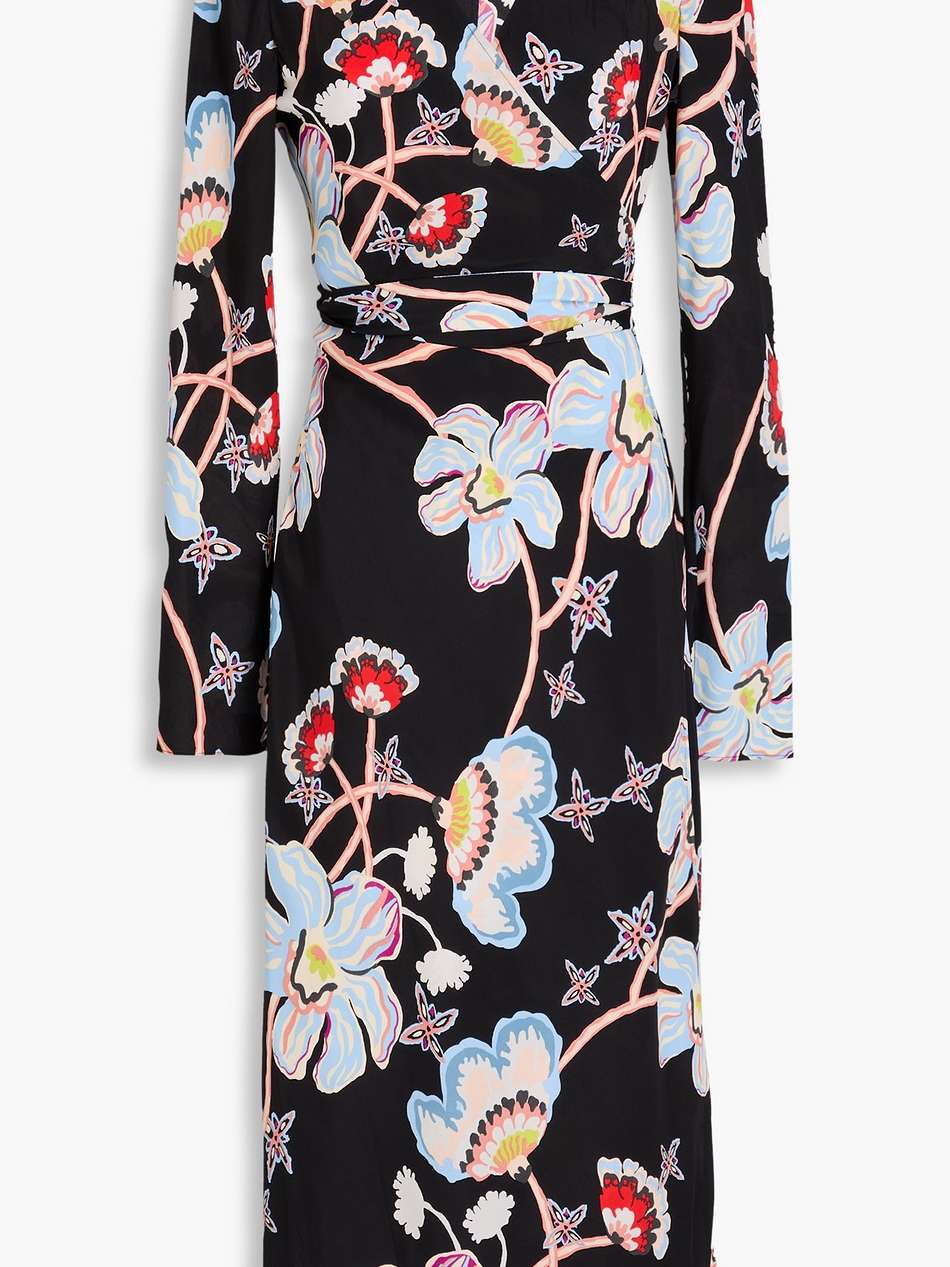 tilly floral-print crepe de chine midi wrap dress