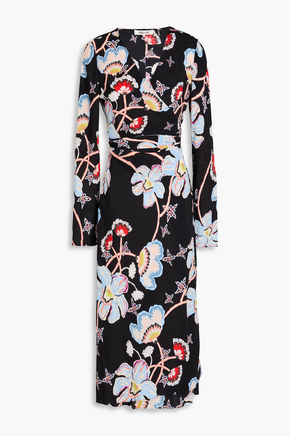 Diane Von Furstenberg Tilly Floral-print Crepe De Chine Midi Wrap Dress In Black