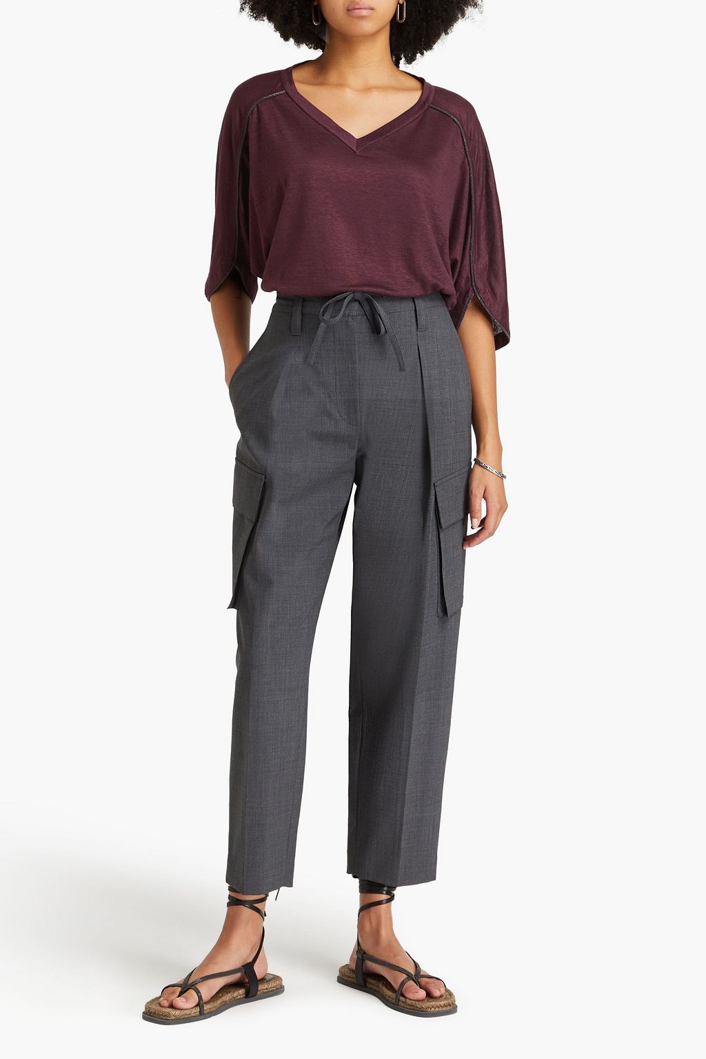 BRUNELLO CUCINELLI T-Shirt aus Jersey aus einer Leinen-Seidenmischung mit Zierperlen