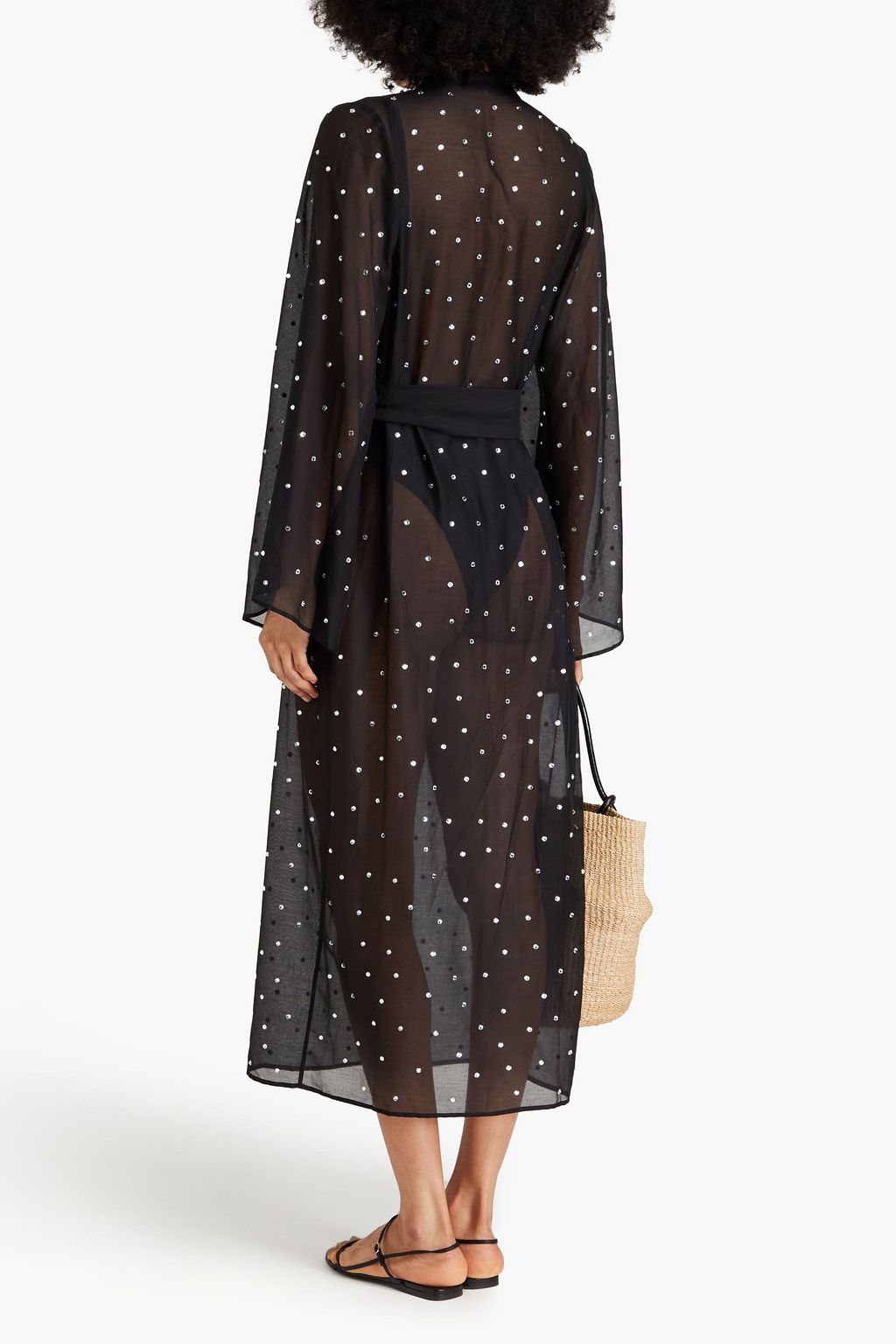 OSÉREE Gem belted embellished cotton and silk-blend voile coverup