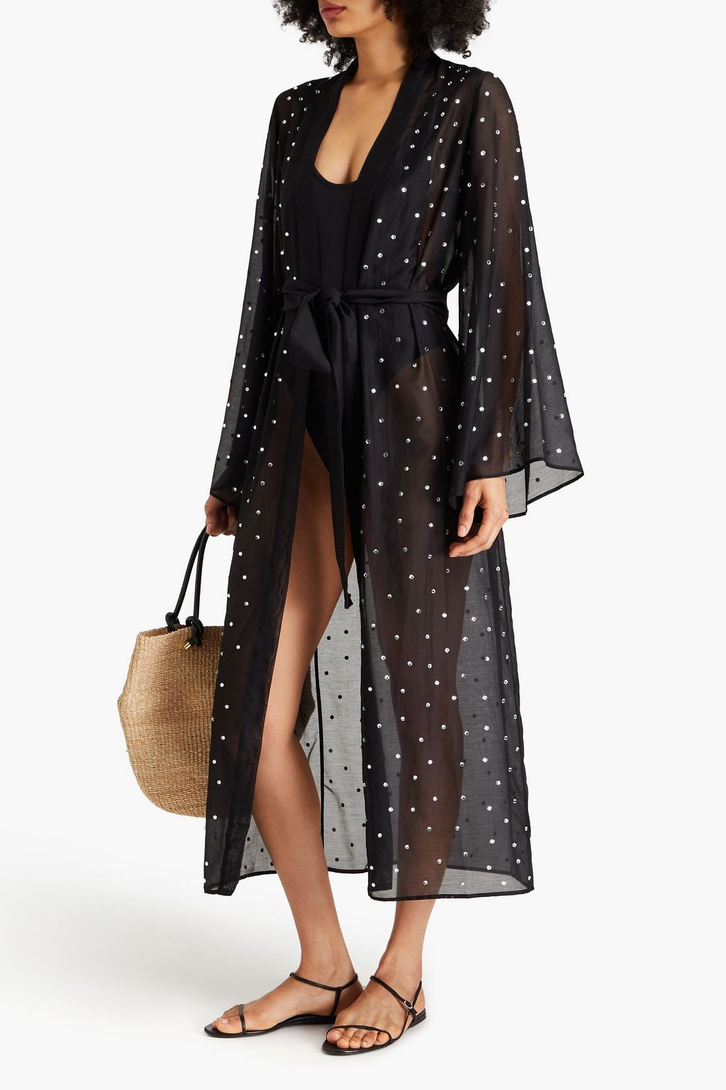 OSÉREE Gem belted embellished cotton and silk-blend voile coverup