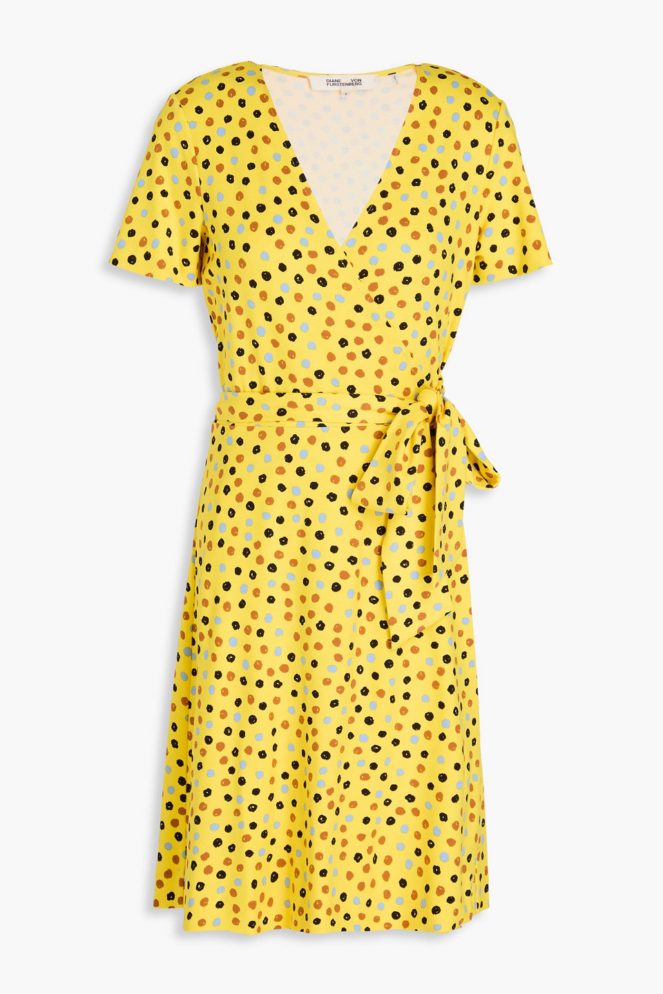 Diane Von Furstenberg Palmina Printed Jersey Mini Wrap Dress In Yellow