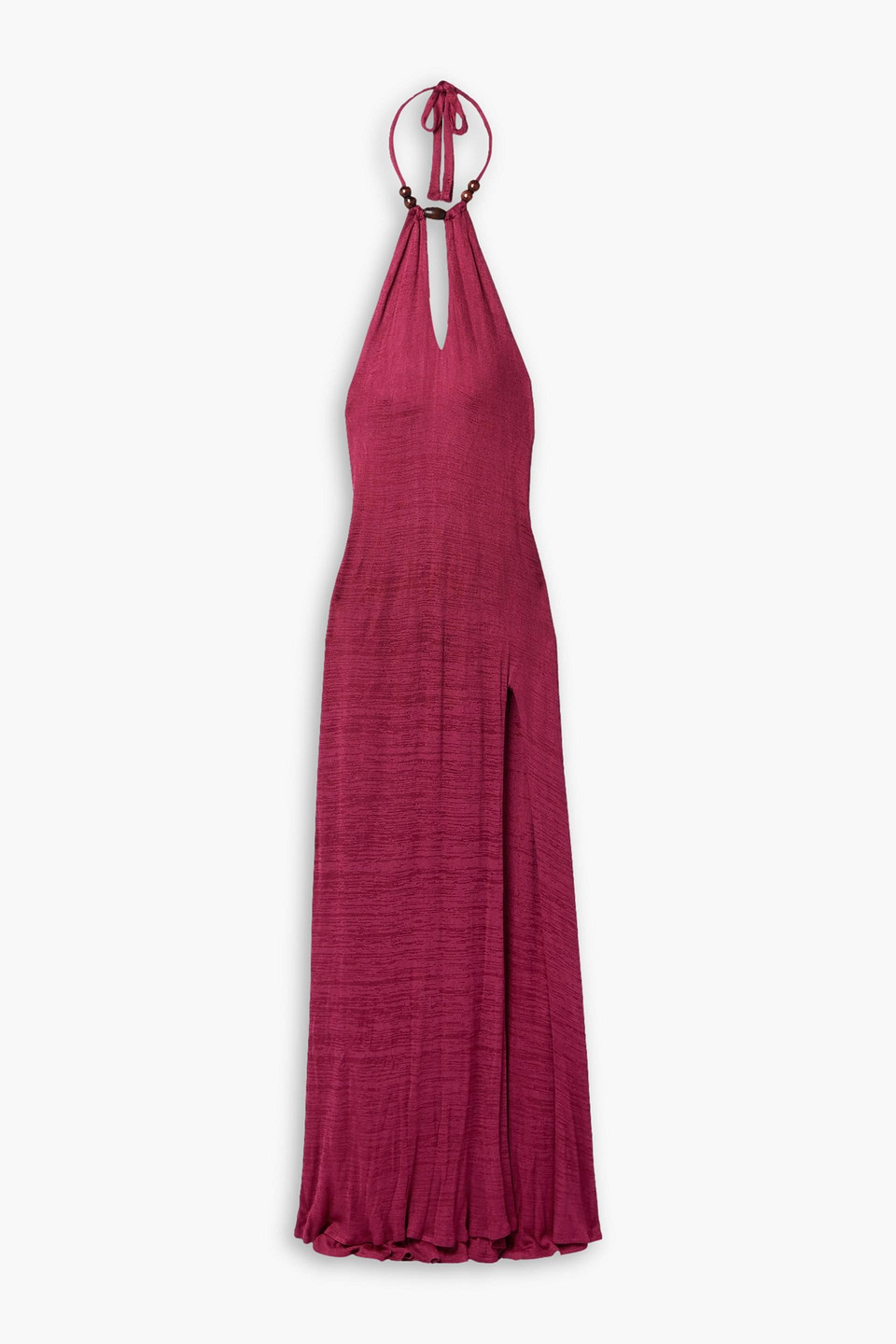 Savannah Morrow Oia Bead-embellished Ribbed Jersey Halterneck Maxi Dress In Plum