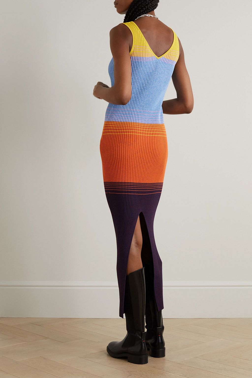 STAUD Dana striped ribbed-knit maxi dress