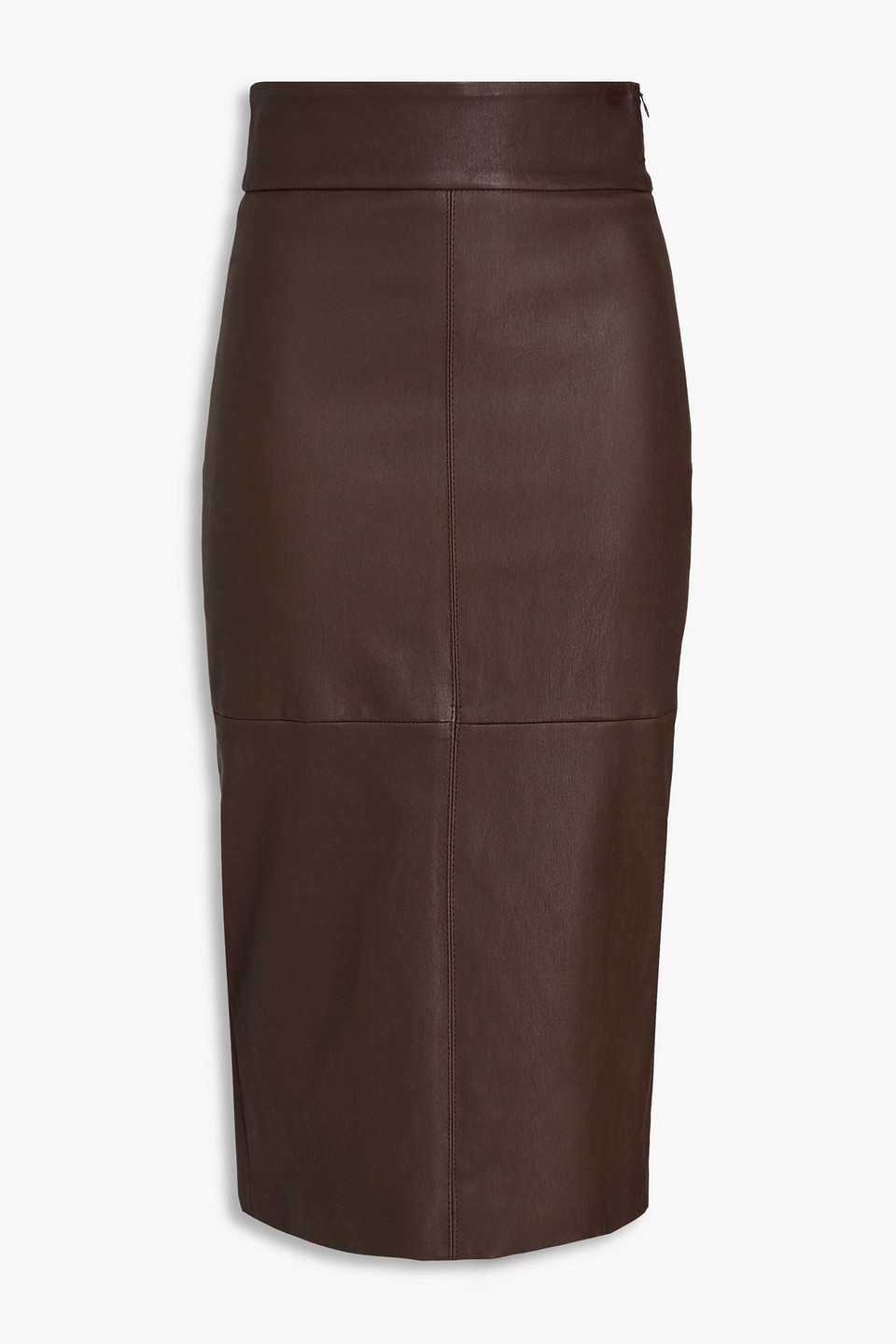 Brunello Cucinelli Leather Midi Pencil Skirt In Chocolate
