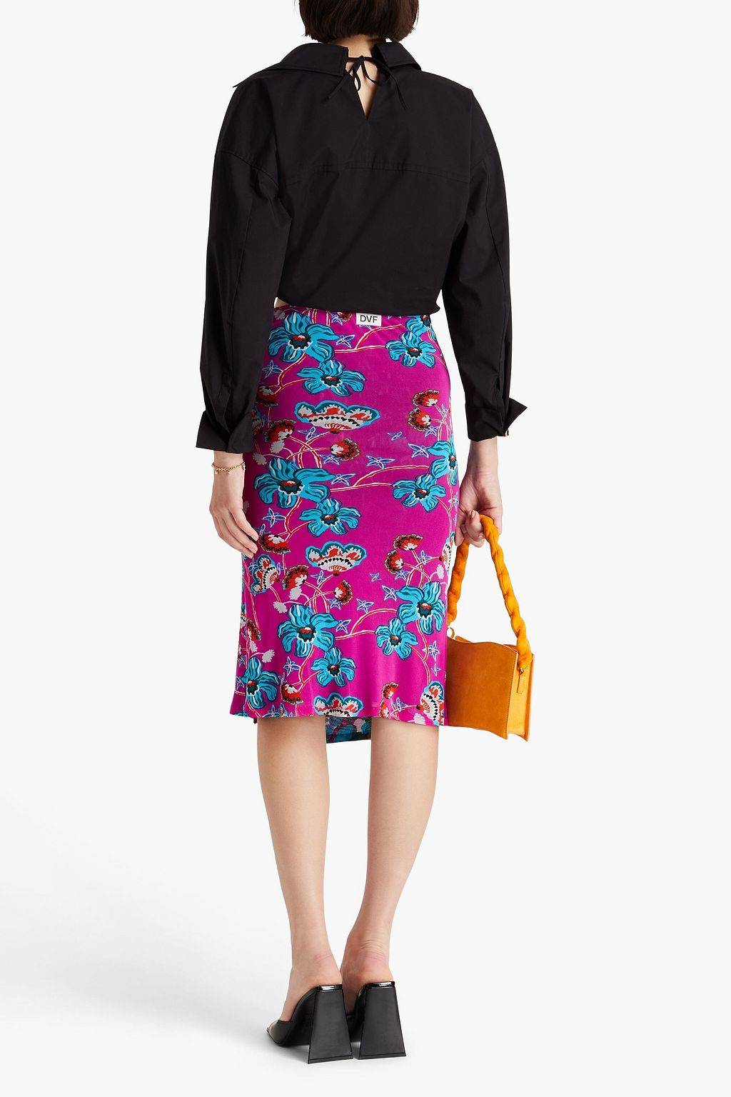 DIANE VON FURSTENBERG تنورة داريلا يمكن ارتداؤها على الوجهين من الشبك المطاط بطبعة الأزهار