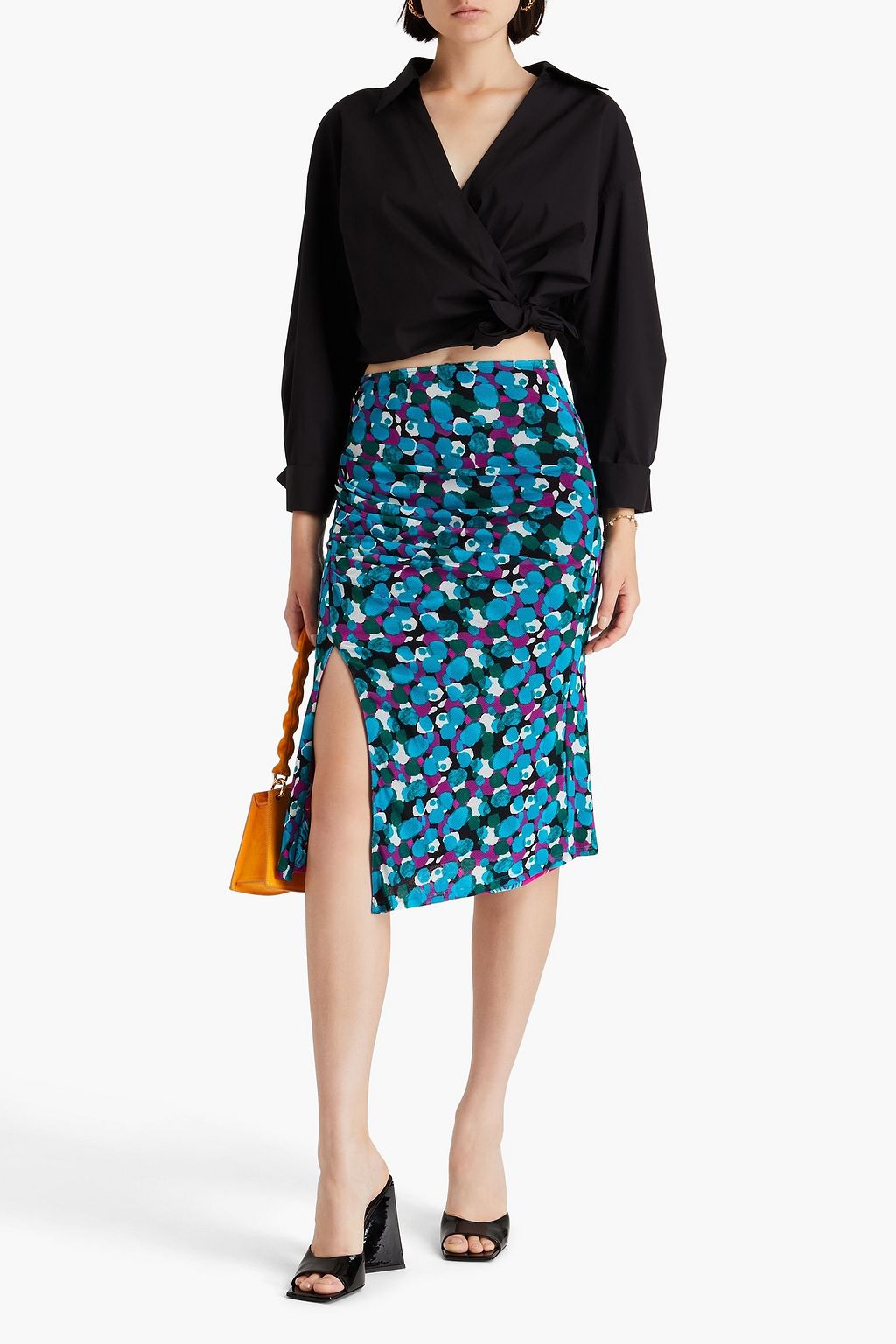 DIANE VON FURSTENBERG تنورة داريلا يمكن ارتداؤها على الوجهين من الشبك المطاط بطبعة الأزهار