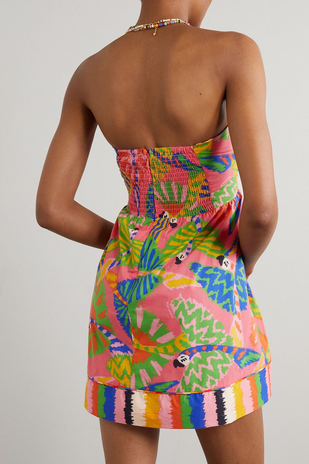 FARM RIO Graphic Macwas strapless printed  cotton mini dress