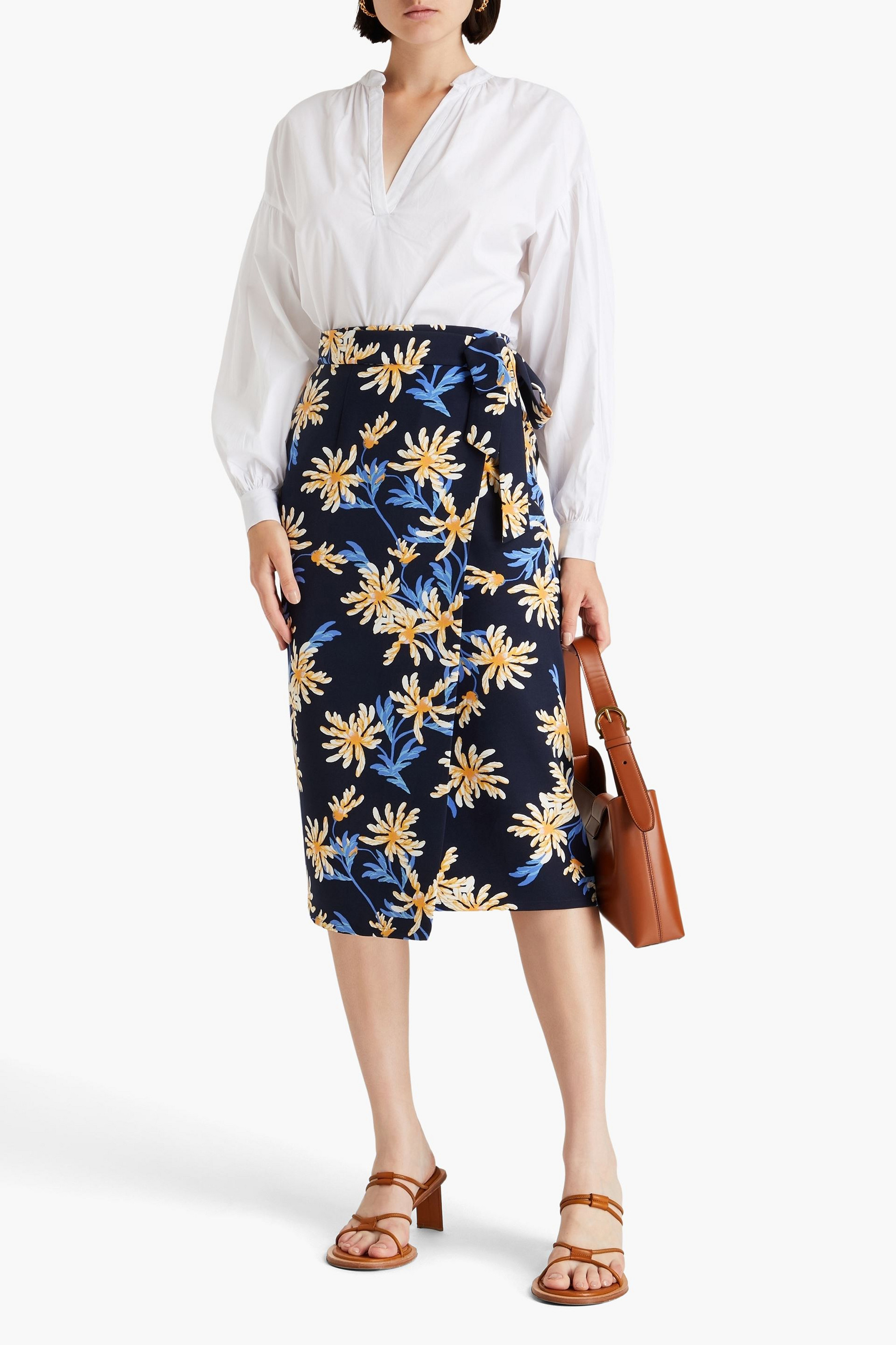 Diane von Furstenberg Elma floral-print cady midi wrap skirt