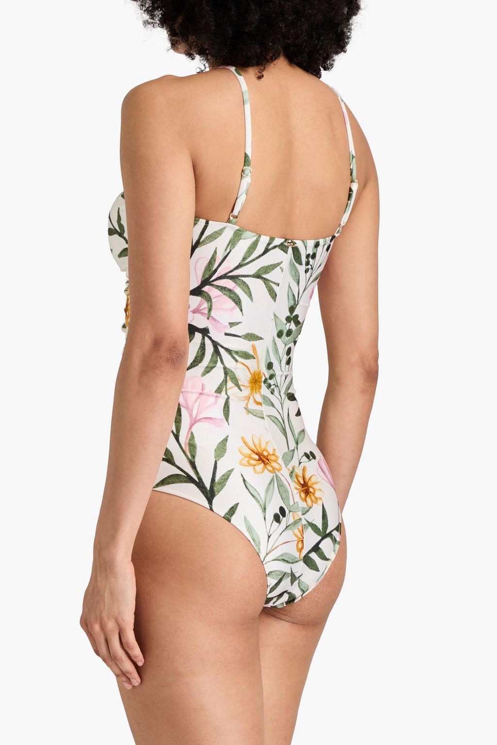 PATBO Jasmine lace-up cutout floral-print swimsuit
