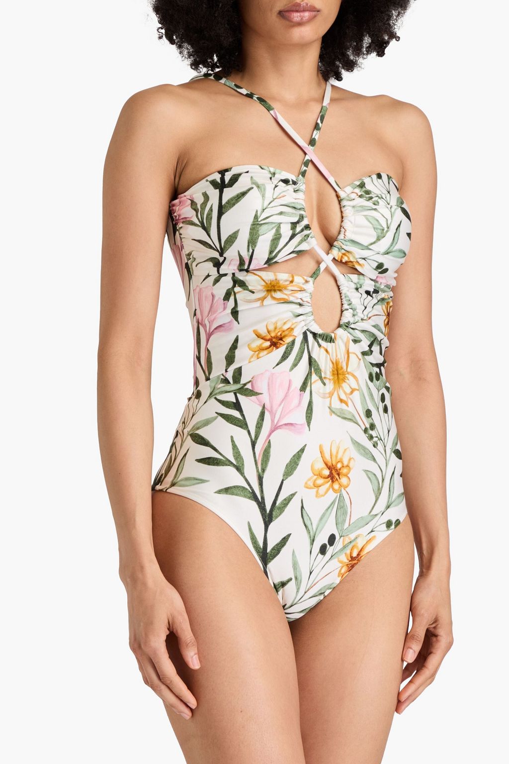 PATBO Jasmine lace-up cutout floral-print swimsuit