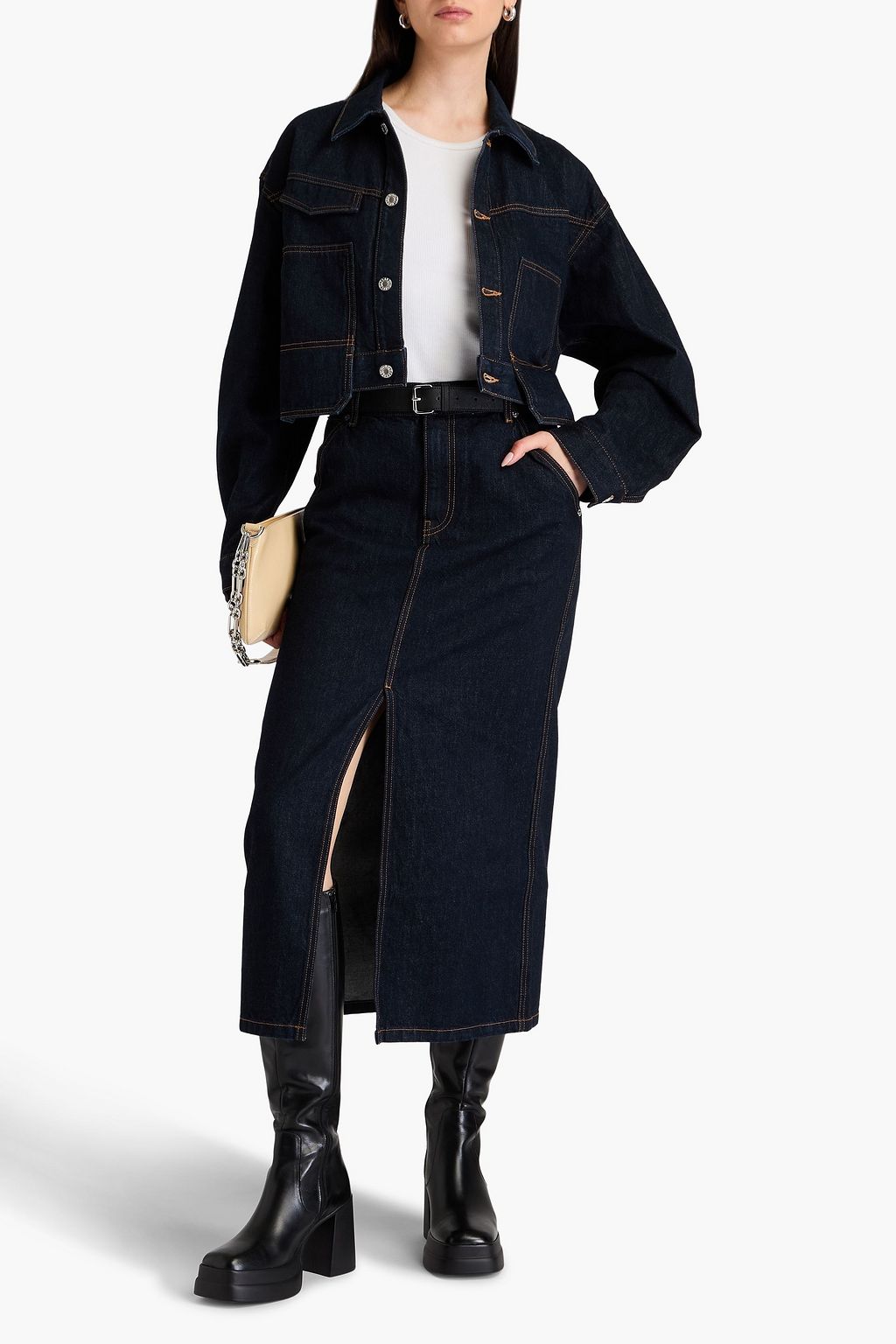 HELMUT LANG 데님 미디 스커트