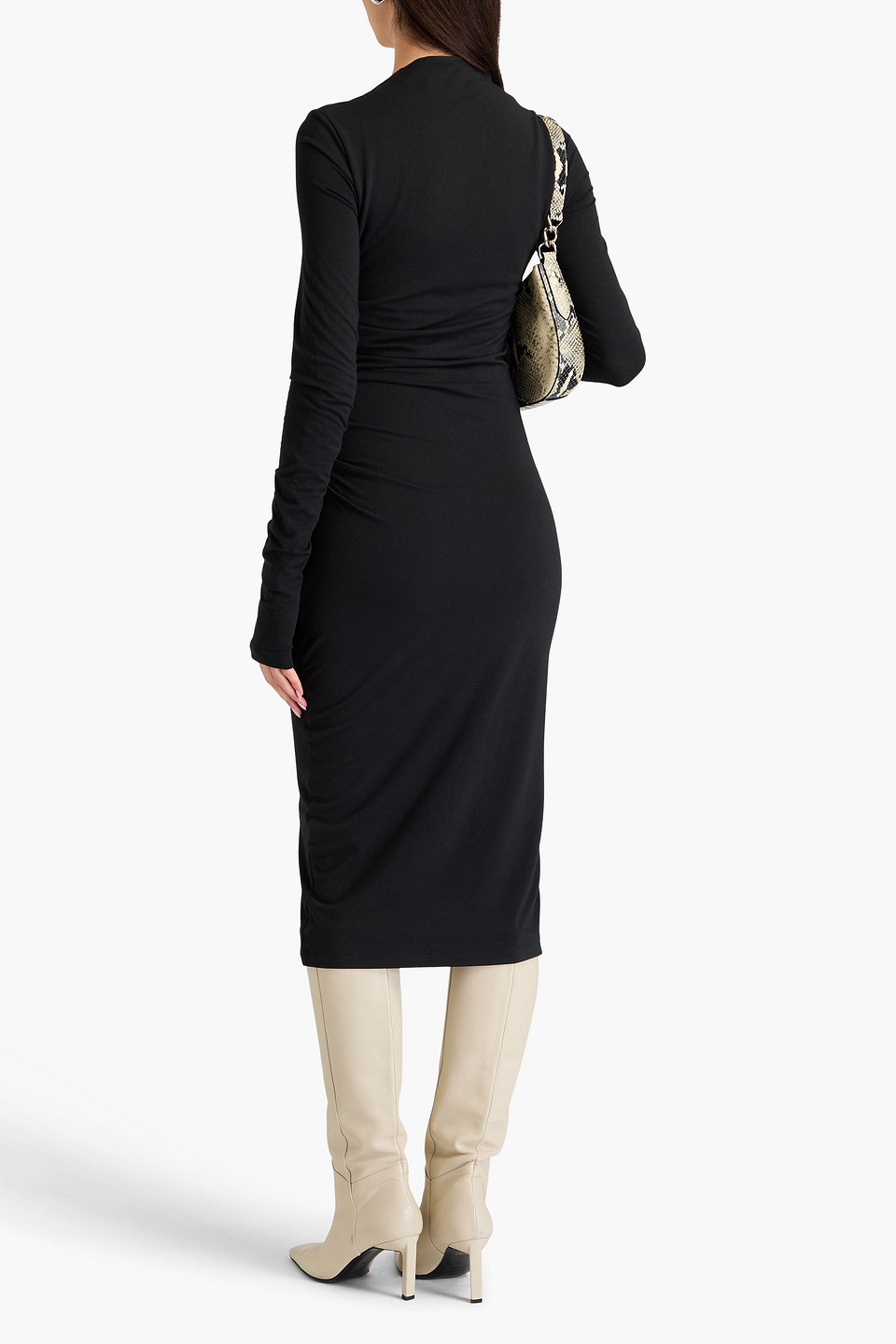 Helmut Lang Gerafftes Midikleid Aus Stretch-jersey In Schwarz