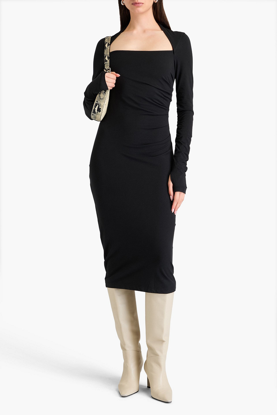 Helmut Lang Gerafftes Midikleid Aus Stretch-jersey In Schwarz