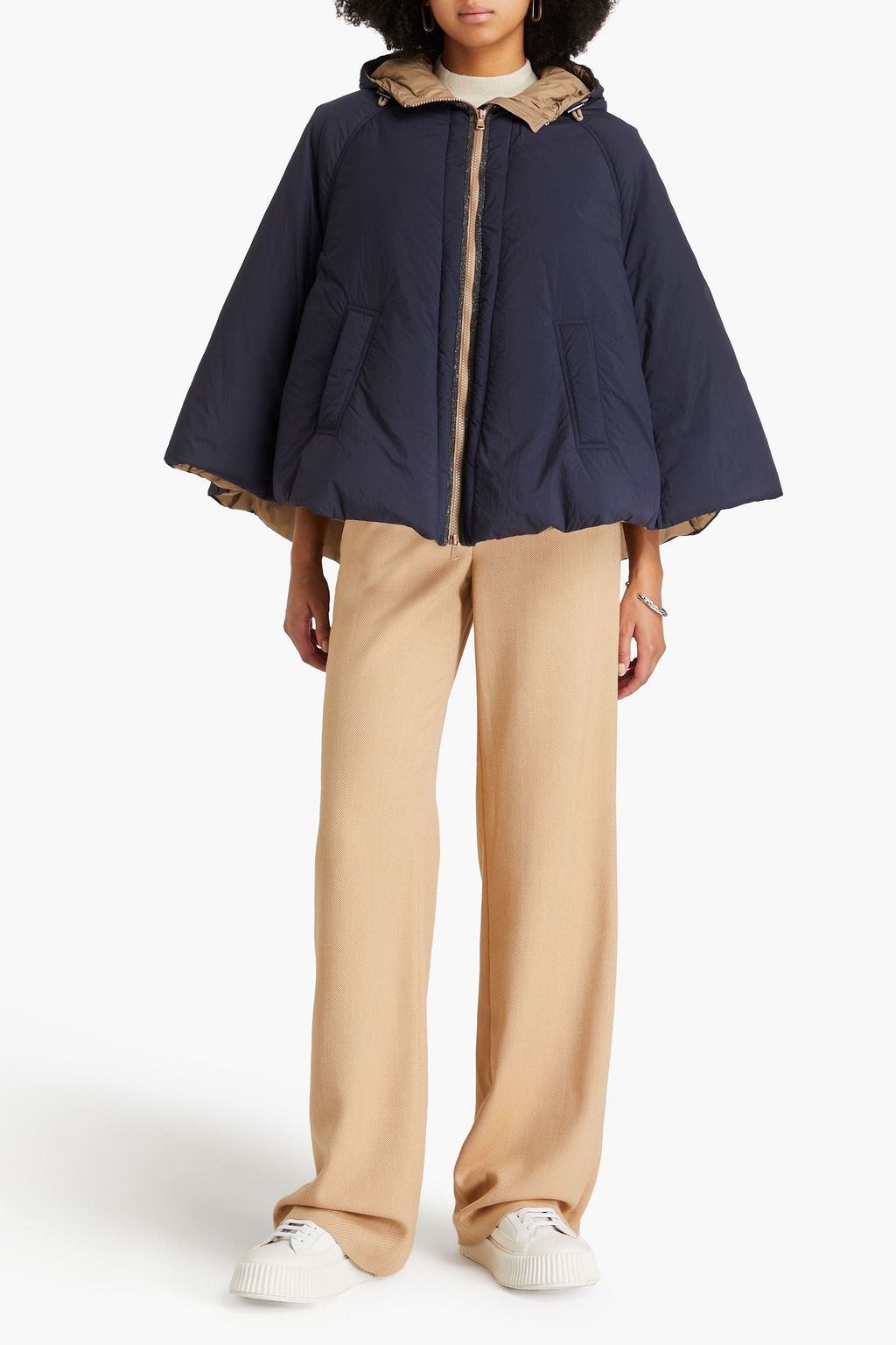 BRUNELLO CUCINELLI 비즈 장식 퀼팅 쉘 다운 케이프
