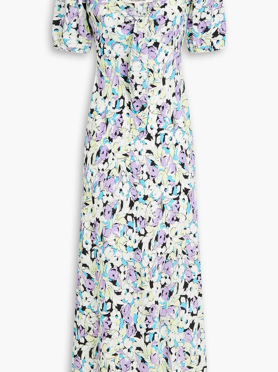teagan knotted floral-print crepe midi dress