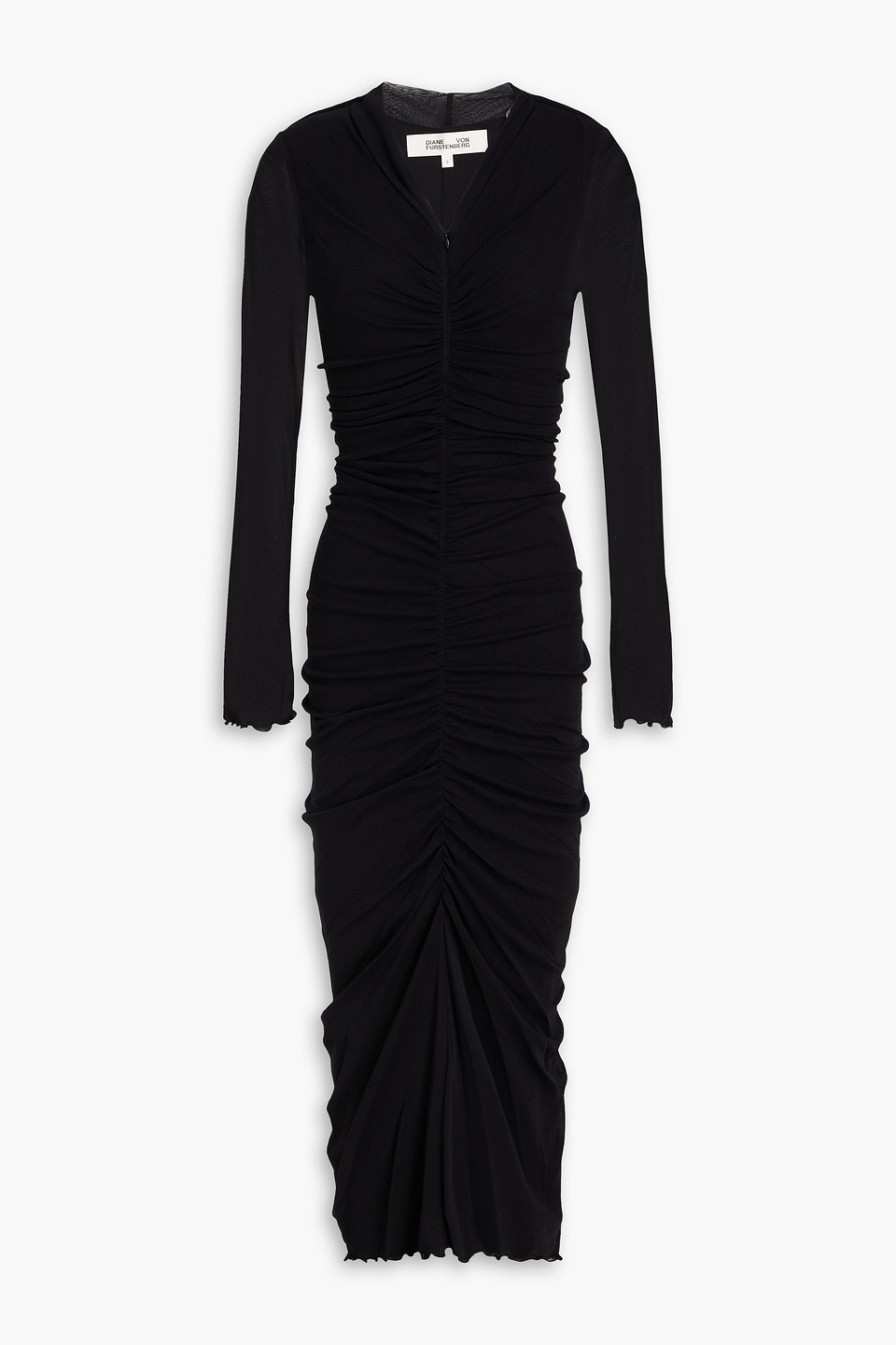 Diane Von Furstenberg Alabama Ruched Stretch-mesh Midi Dress In Black