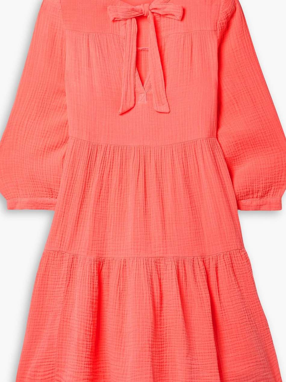 giselle bow-detailed tiered cotton-seersucker mini dress