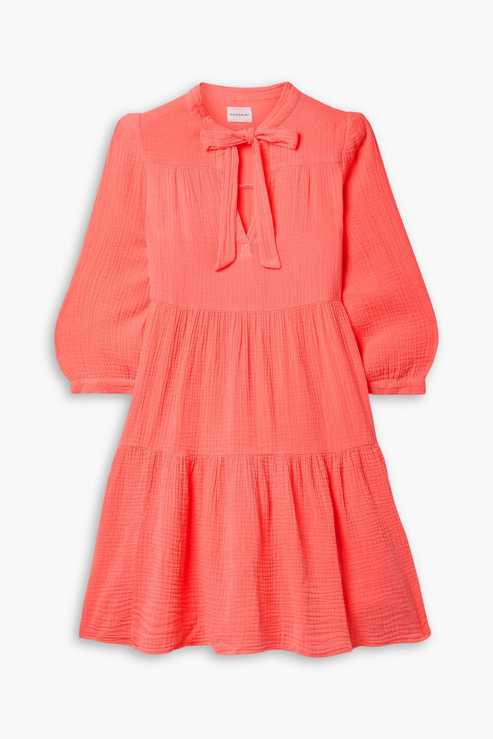 Honorine Giselle Ruffled Tiered Cotton-seersucker Mini Dress In Coral