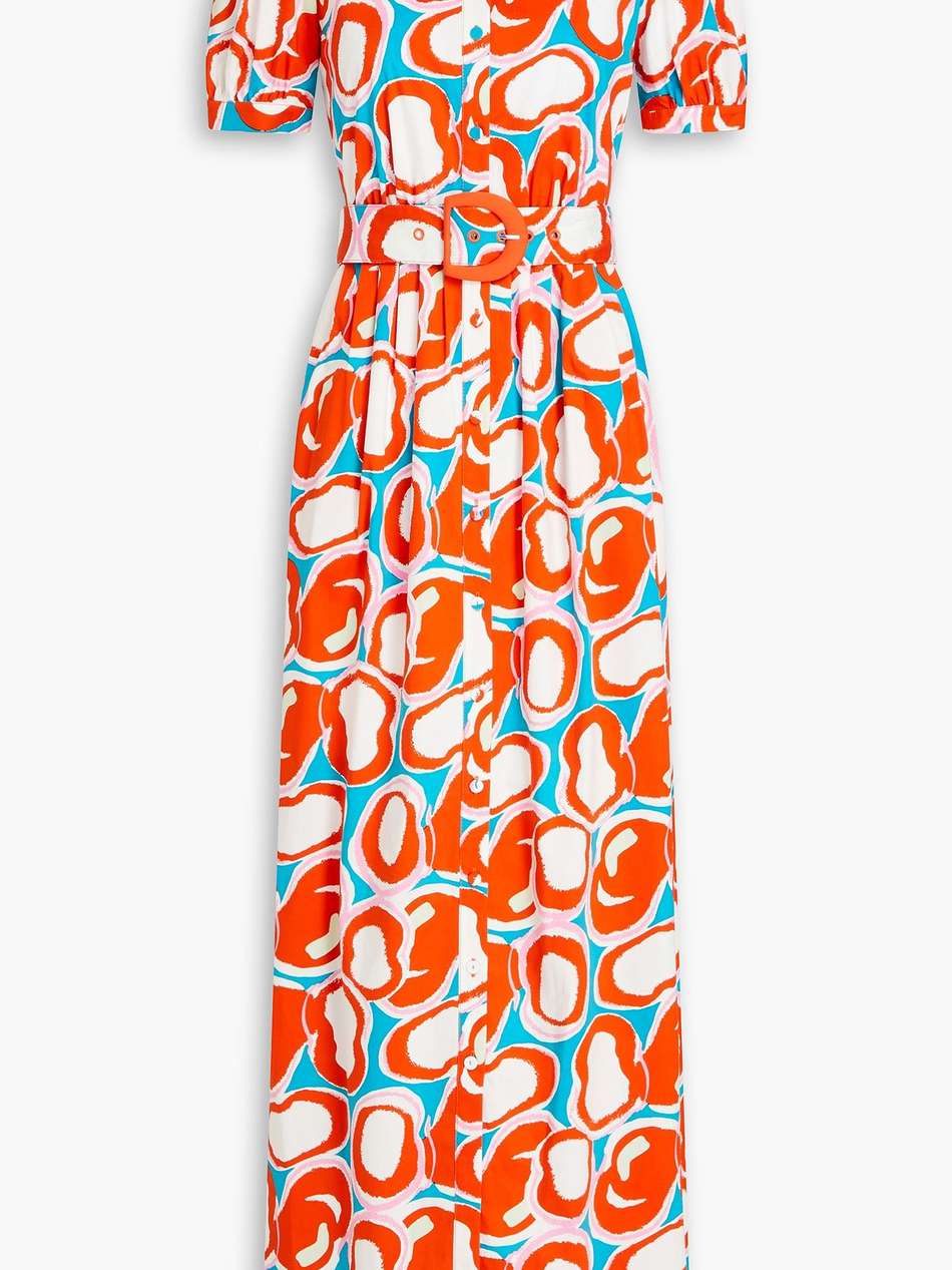 paddy pleated printed stretch-cotton poplin maxi shirt dress