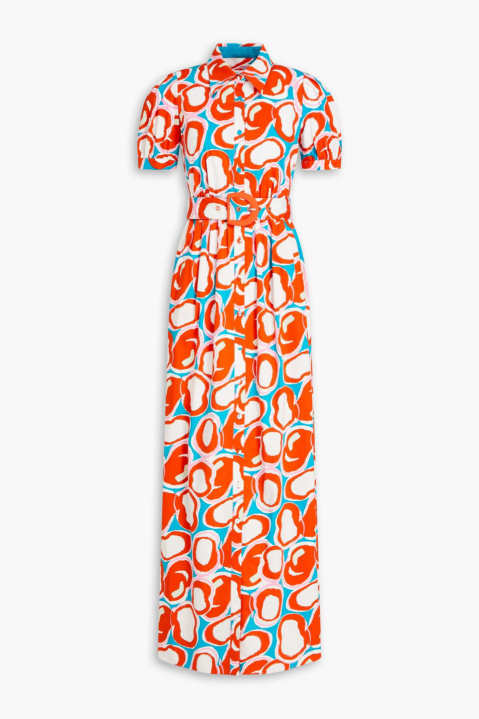 Diane Von Furstenberg Paddy Pleated Printed Stretch-cotton Poplin Maxi Shirt Dress In Tomato Red