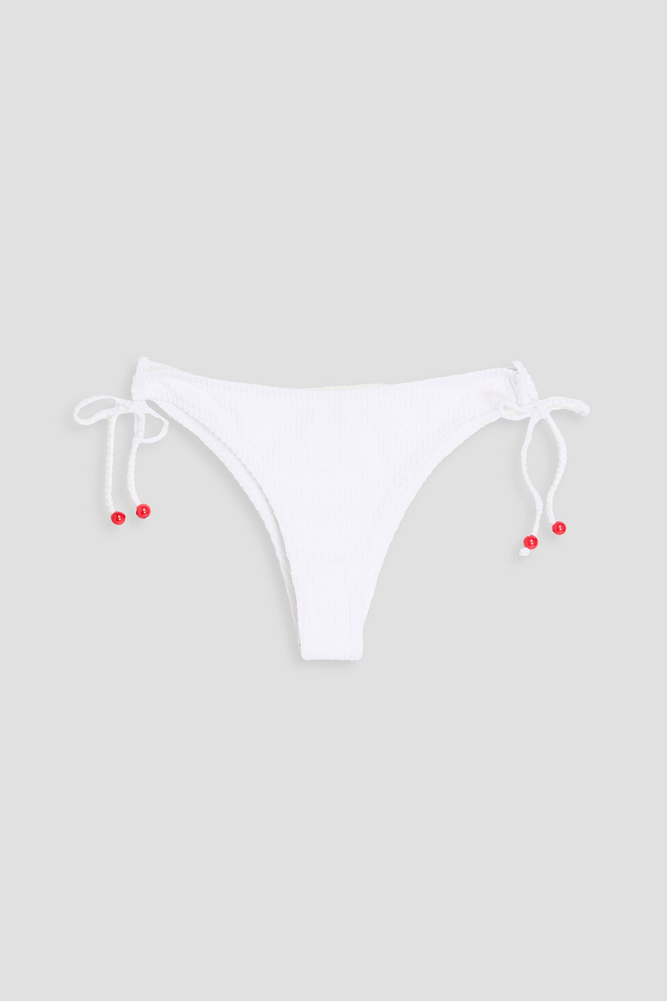 Fisch Hani Pearl Embellished Recycled-seersucker Bikini Briefs In Weiss